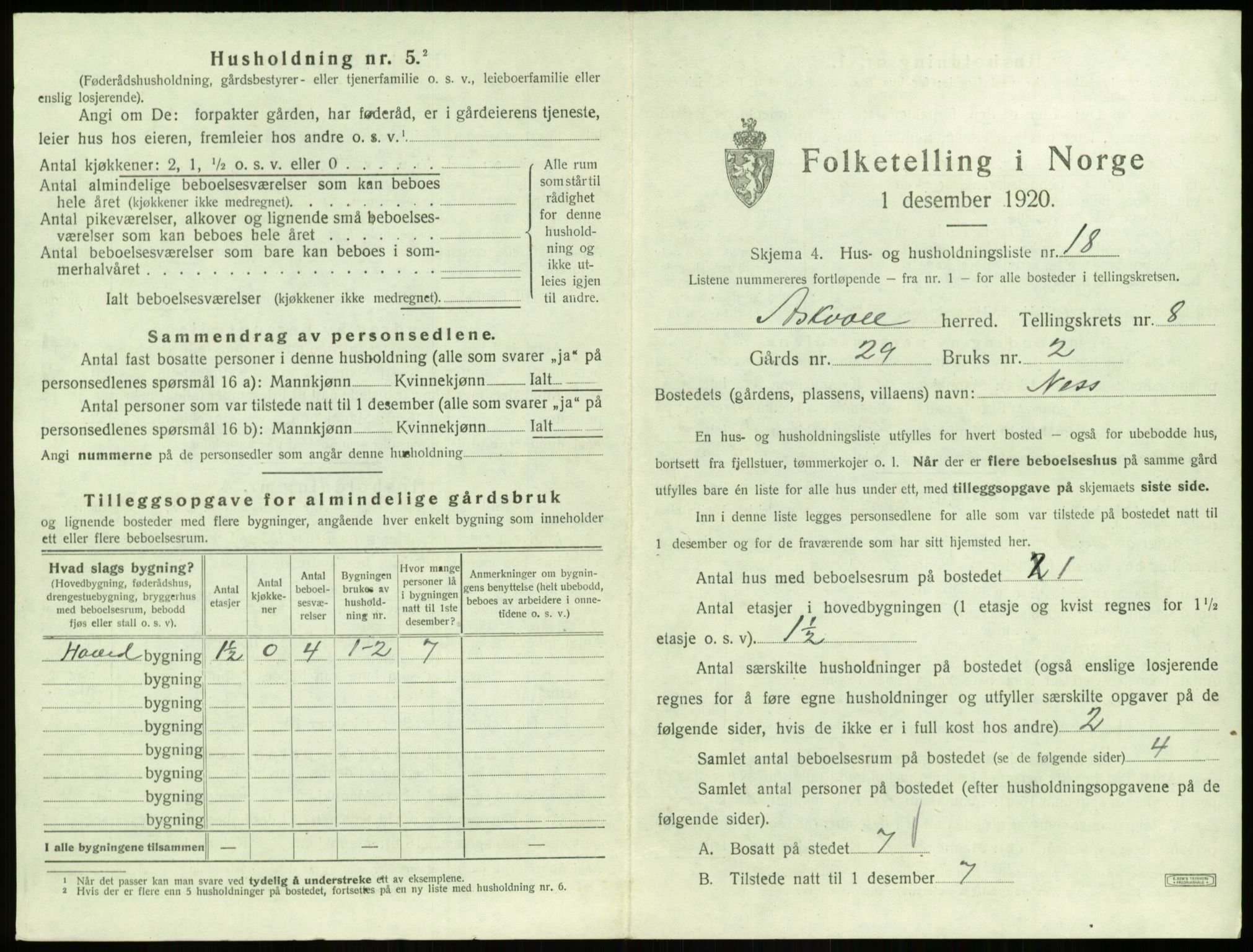 SAB, 1920 census for Askvoll, 1920, p. 450