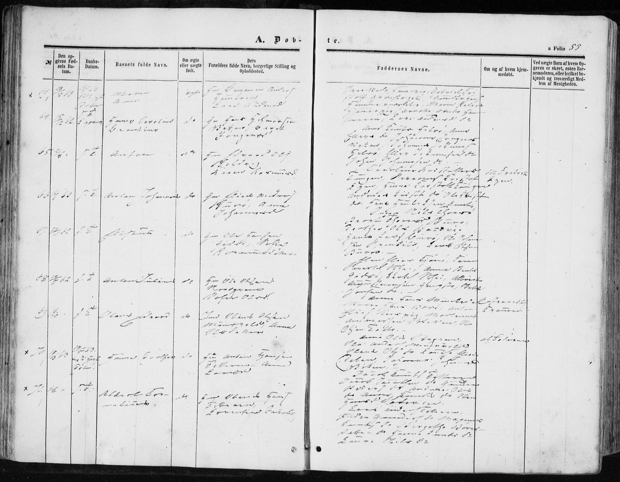 Ministerialprotokoller, klokkerbøker og fødselsregistre - Sør-Trøndelag, AV/SAT-A-1456/634/L0531: Parish register (official) no. 634A07, 1861-1870, p. 55