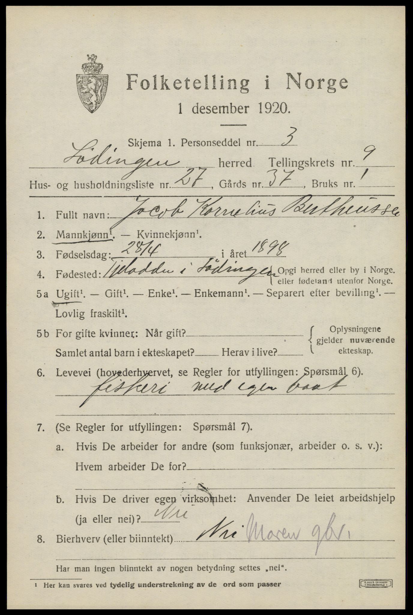 SAT, 1920 census for Lødingen, 1920, p. 5971