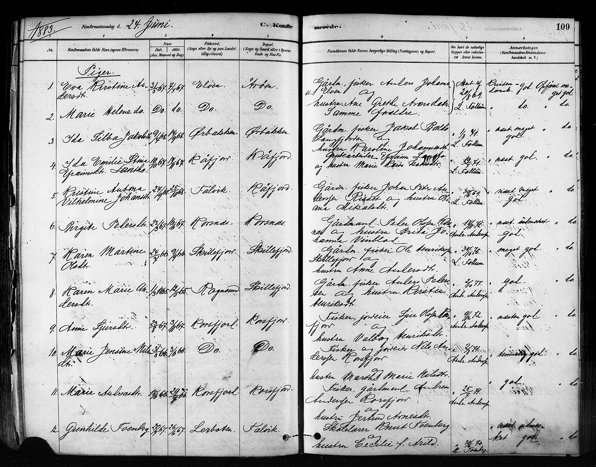 Talvik sokneprestkontor, SATØ/S-1337/H/Ha/L0012kirke: Parish register (official) no. 12, 1878-1886, p. 109