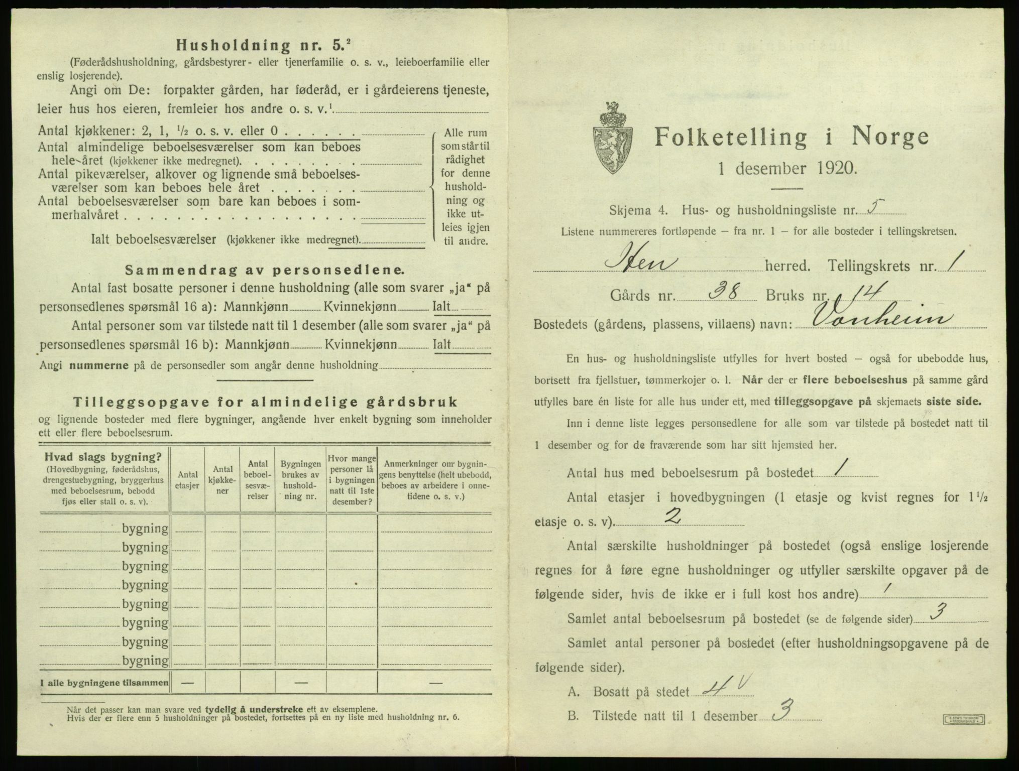 SAT, 1920 census for Hen, 1920, p. 34