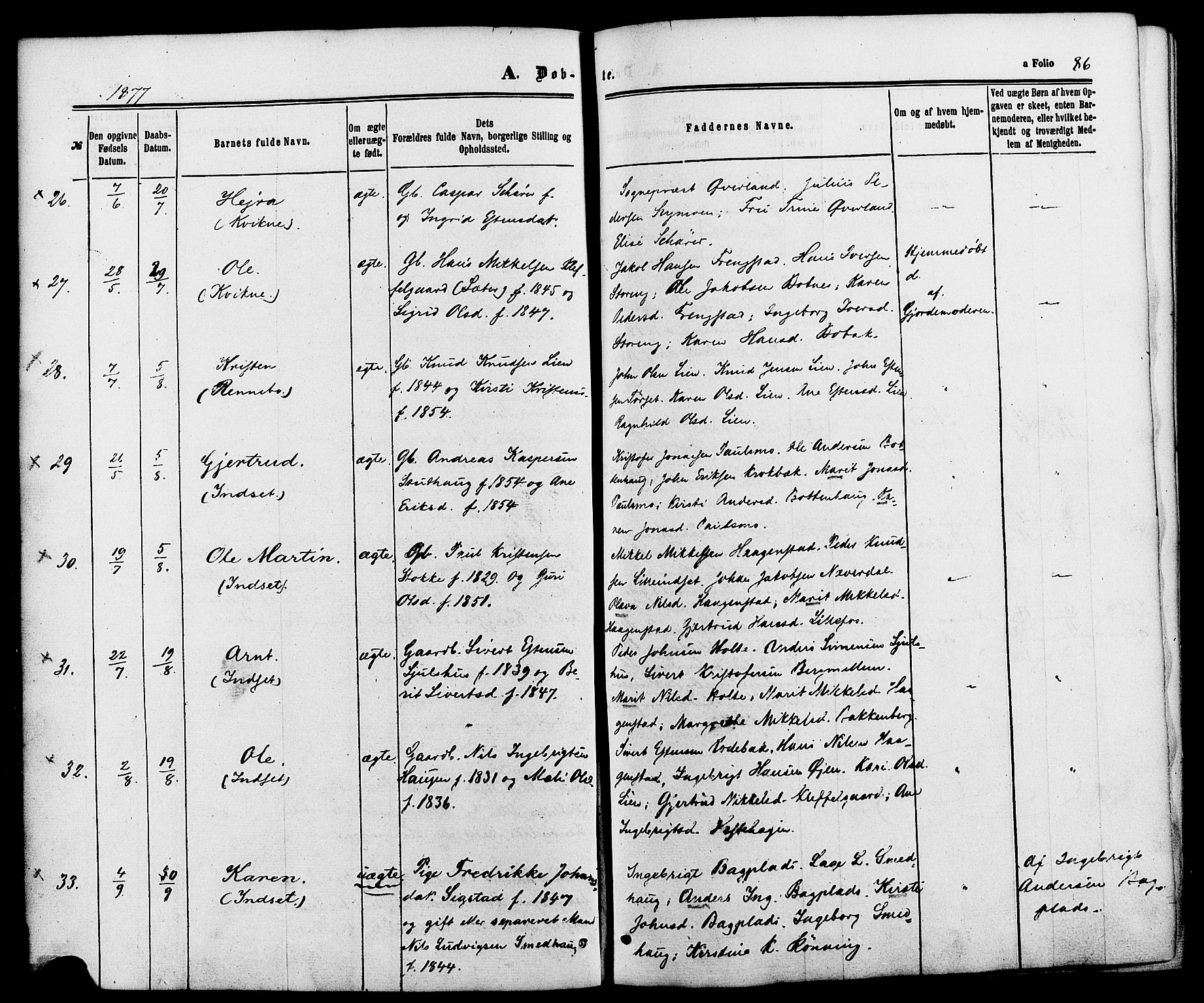 Kvikne prestekontor, SAH/PREST-064/H/Ha/Haa/L0006: Parish register (official) no. 6, 1863-1886, p. 86
