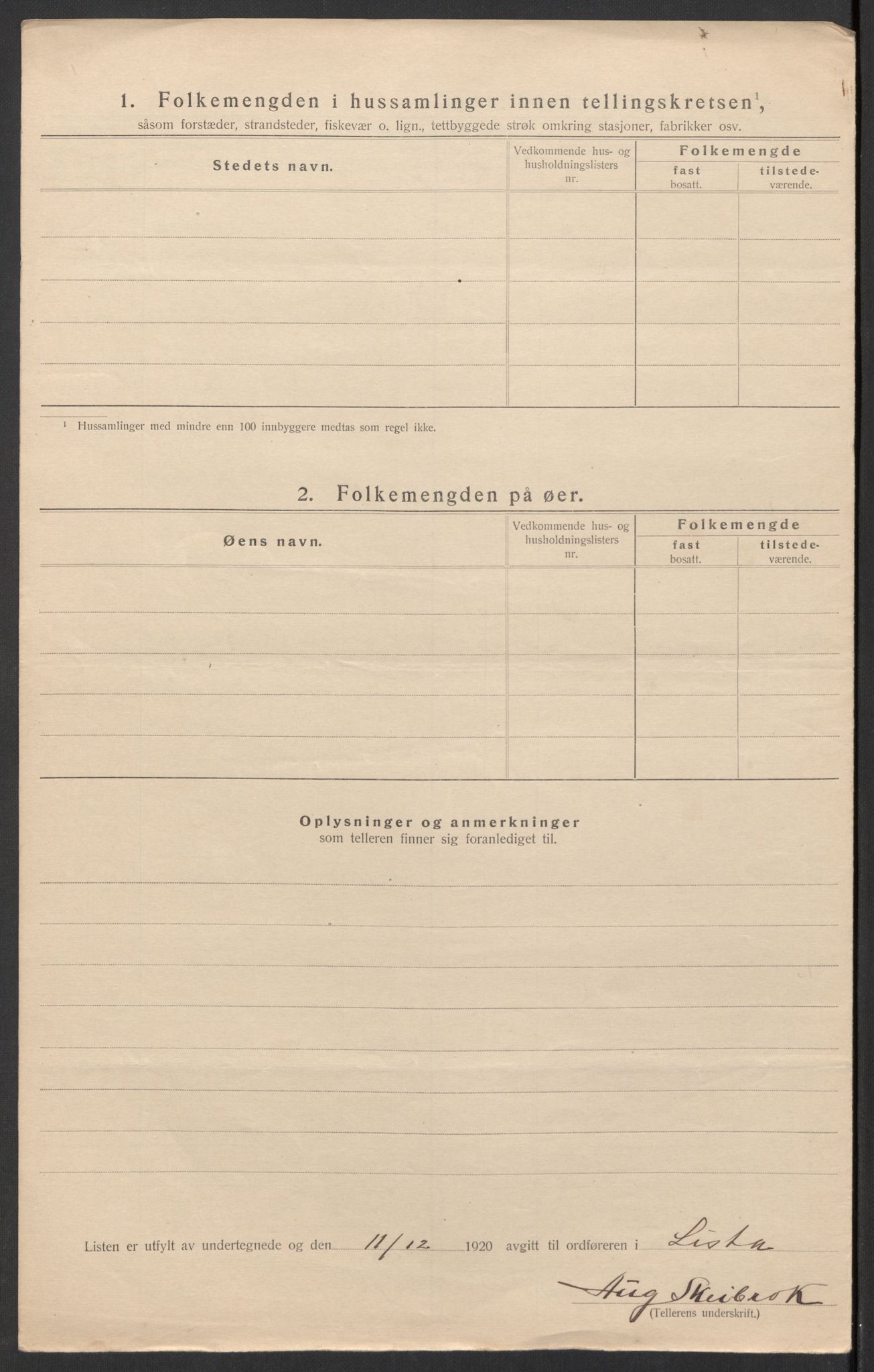 SAK, 1920 census for Lista, 1920, p. 17