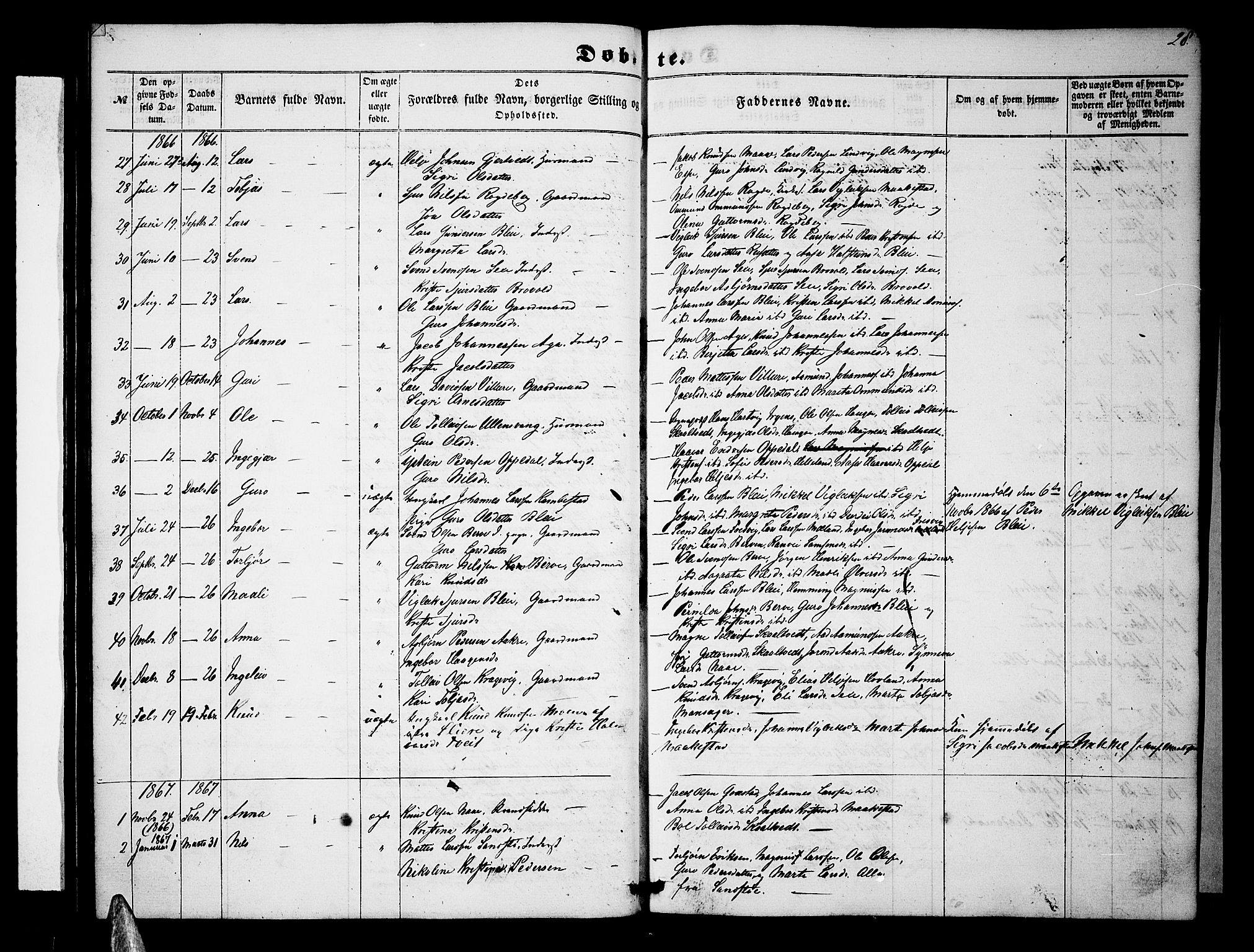 Ullensvang sokneprestembete, SAB/A-78701/H/Hab: Parish register (copy) no. B 10, 1858-1886, p. 28