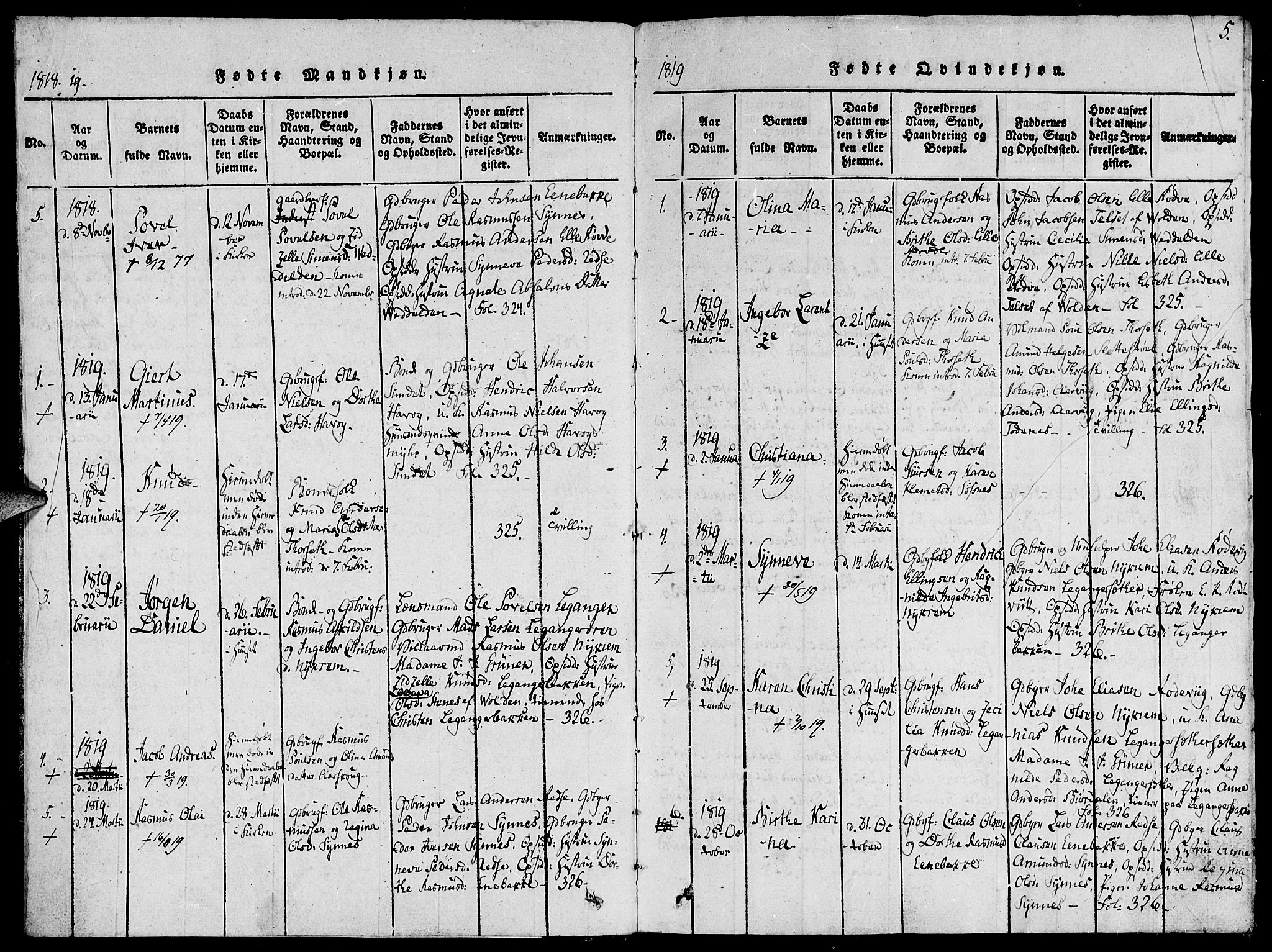 Ministerialprotokoller, klokkerbøker og fødselsregistre - Møre og Romsdal, SAT/A-1454/504/L0054: Parish register (official) no. 504A01, 1816-1861, p. 5