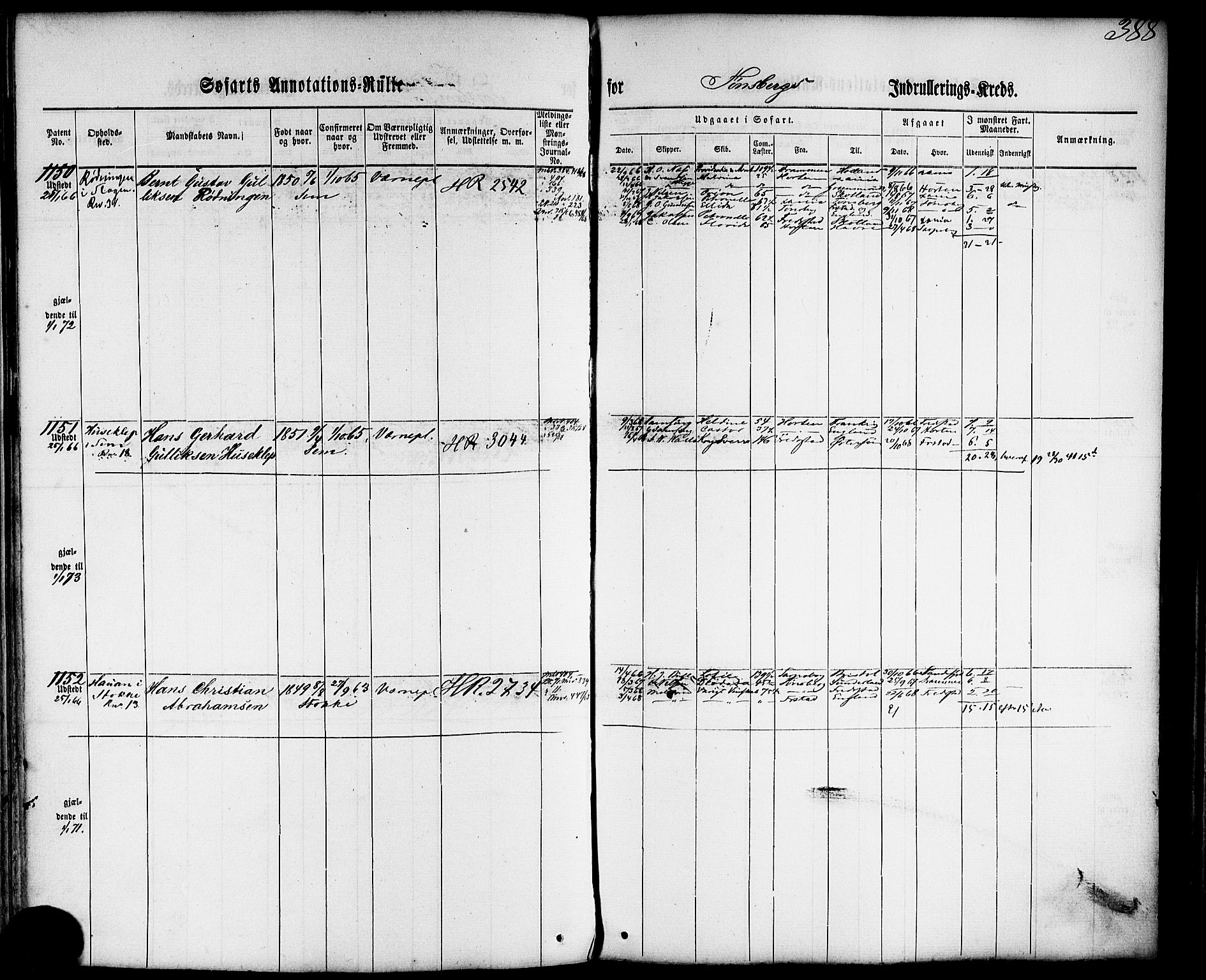 Tønsberg innrulleringskontor, AV/SAKO-A-786/F/Fb/L0001: Annotasjonsrulle Patent nr. 1-1724, 1860-1868, p. 407