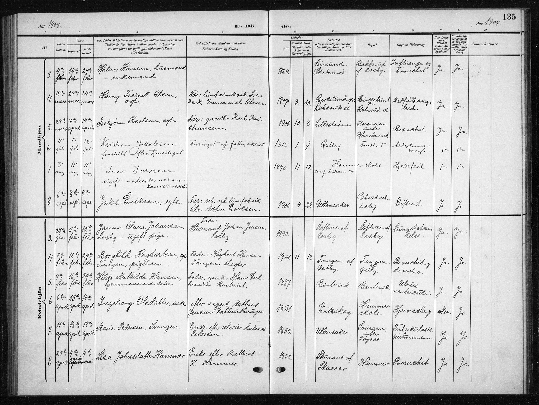 Skedsmo prestekontor Kirkebøker, AV/SAO-A-10033a/G/Gb/L0002: Parish register (copy) no. II 2, 1903-1931, p. 135