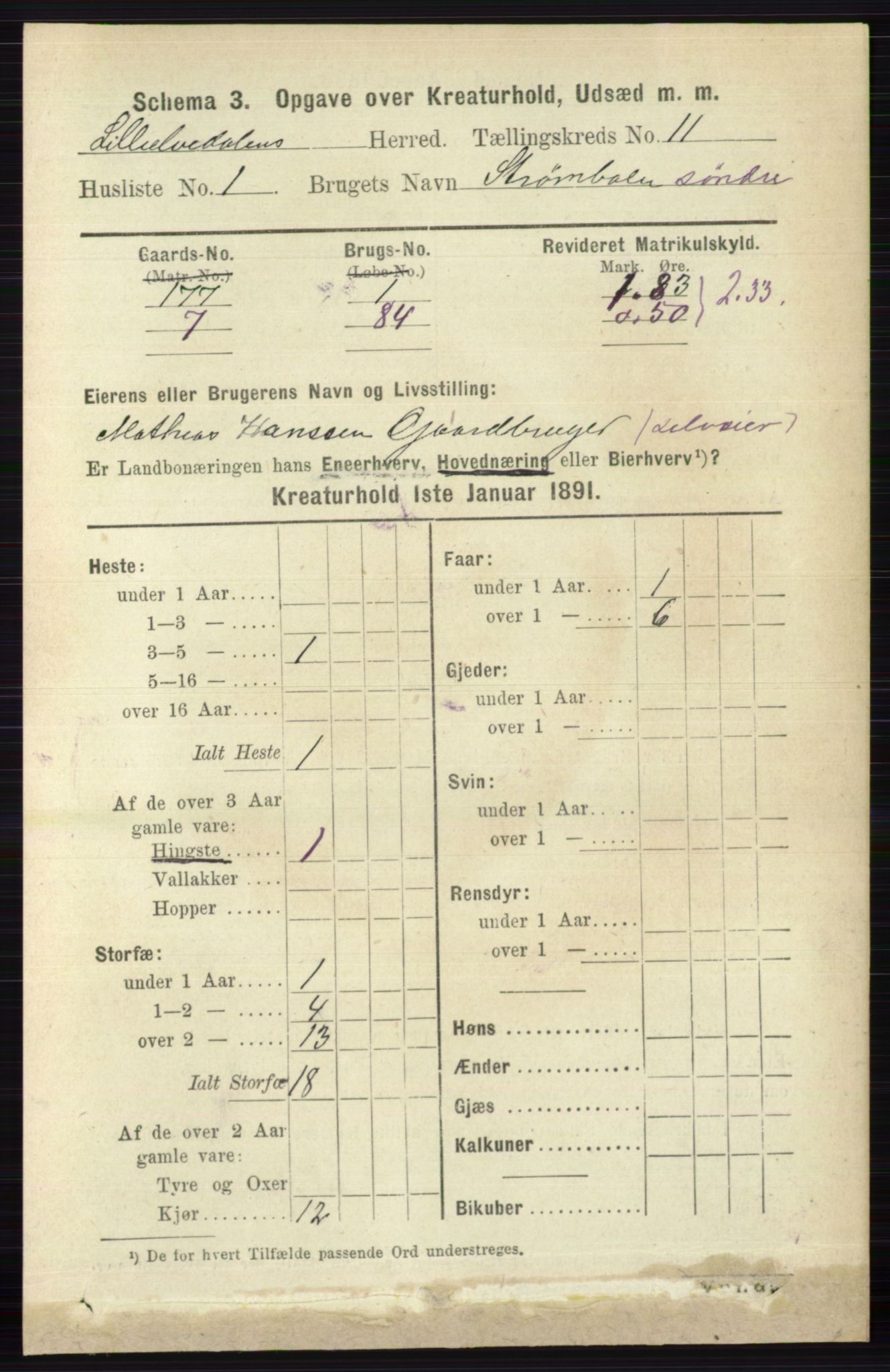 RA, 1891 census for 0438 Lille Elvedalen, 1891, p. 4988