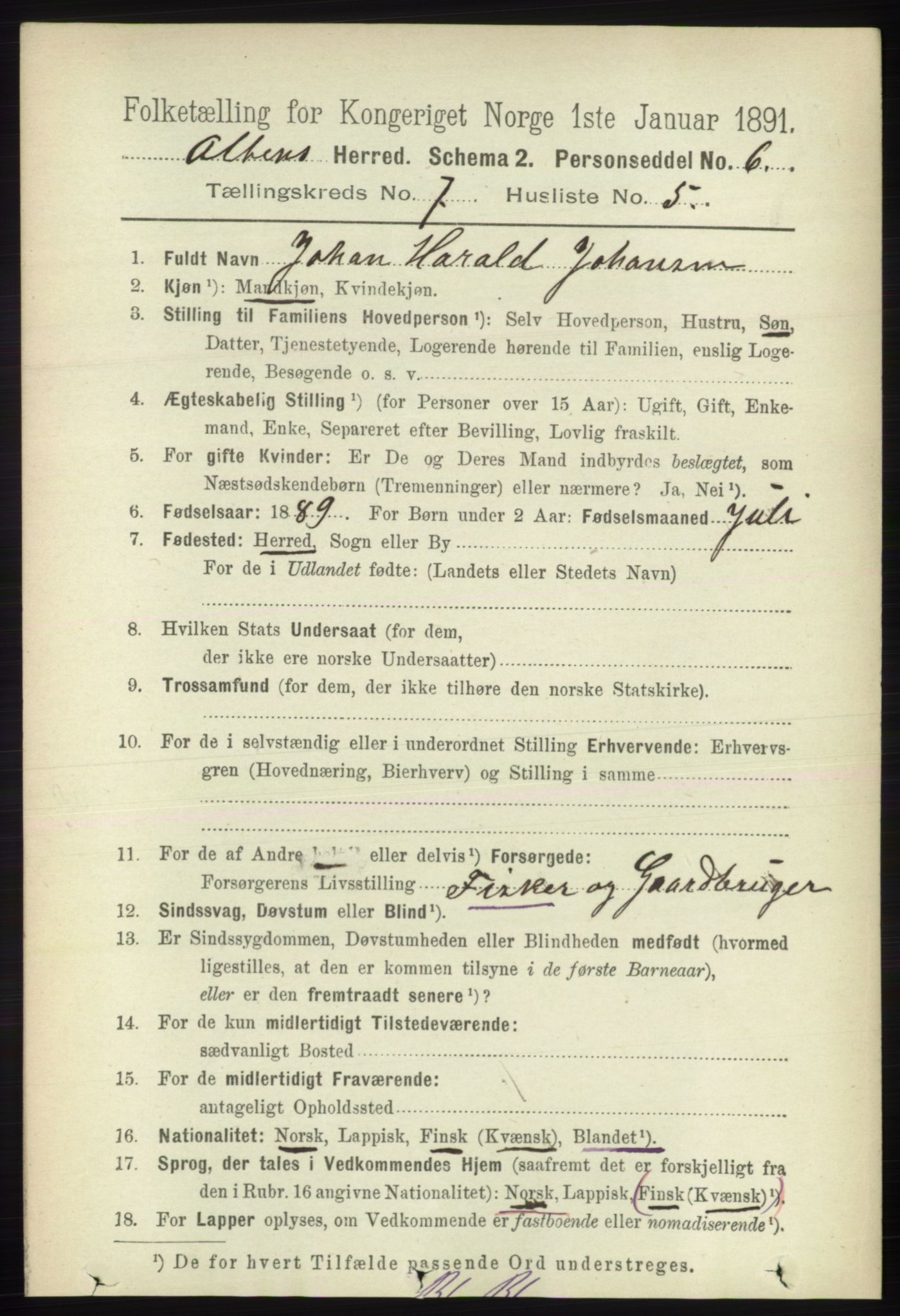 RA, 1891 census for 2012 Alta, 1891, p. 2133