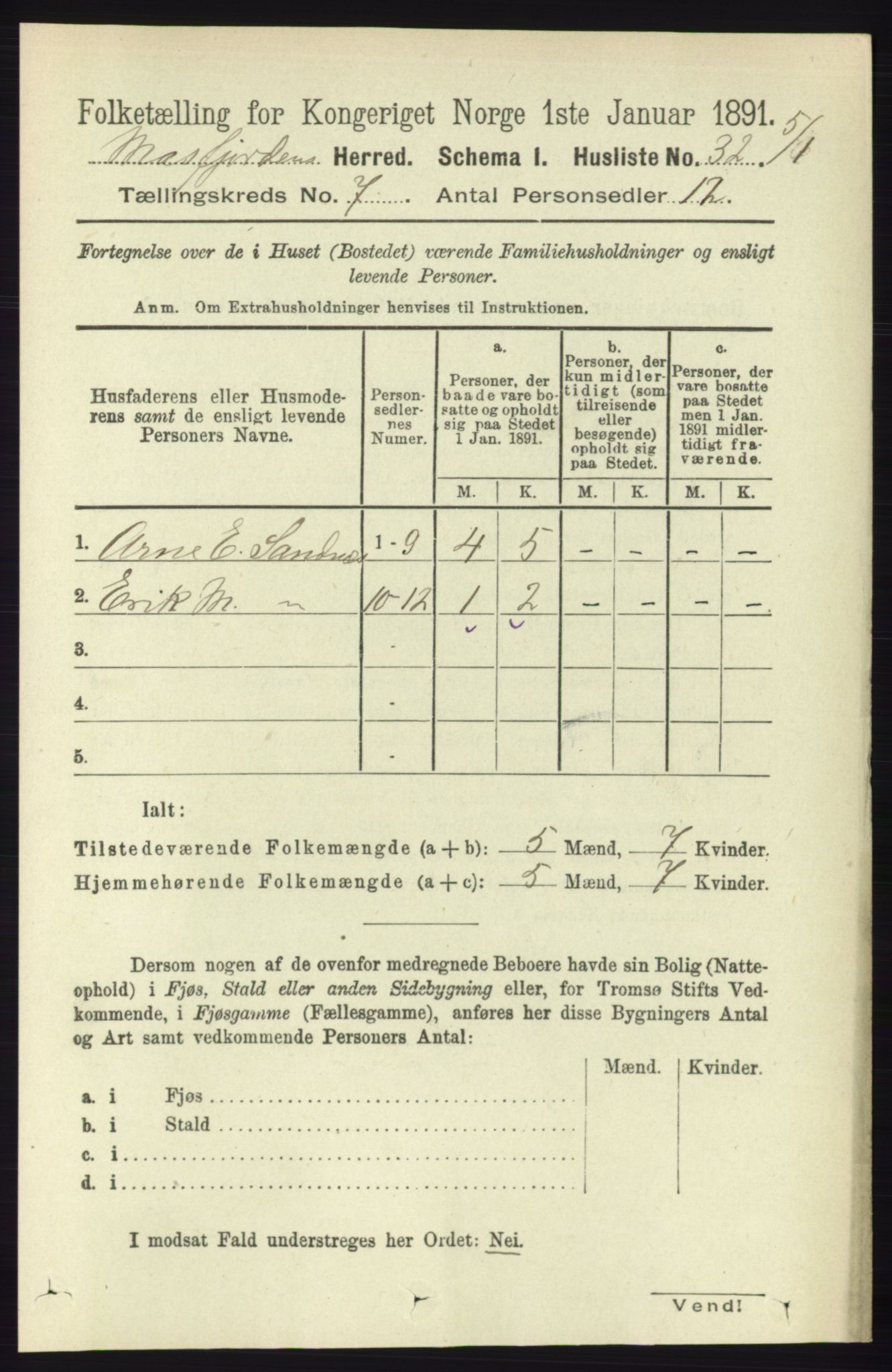 RA, 1891 census for 1266 Masfjorden, 1891, p. 1167