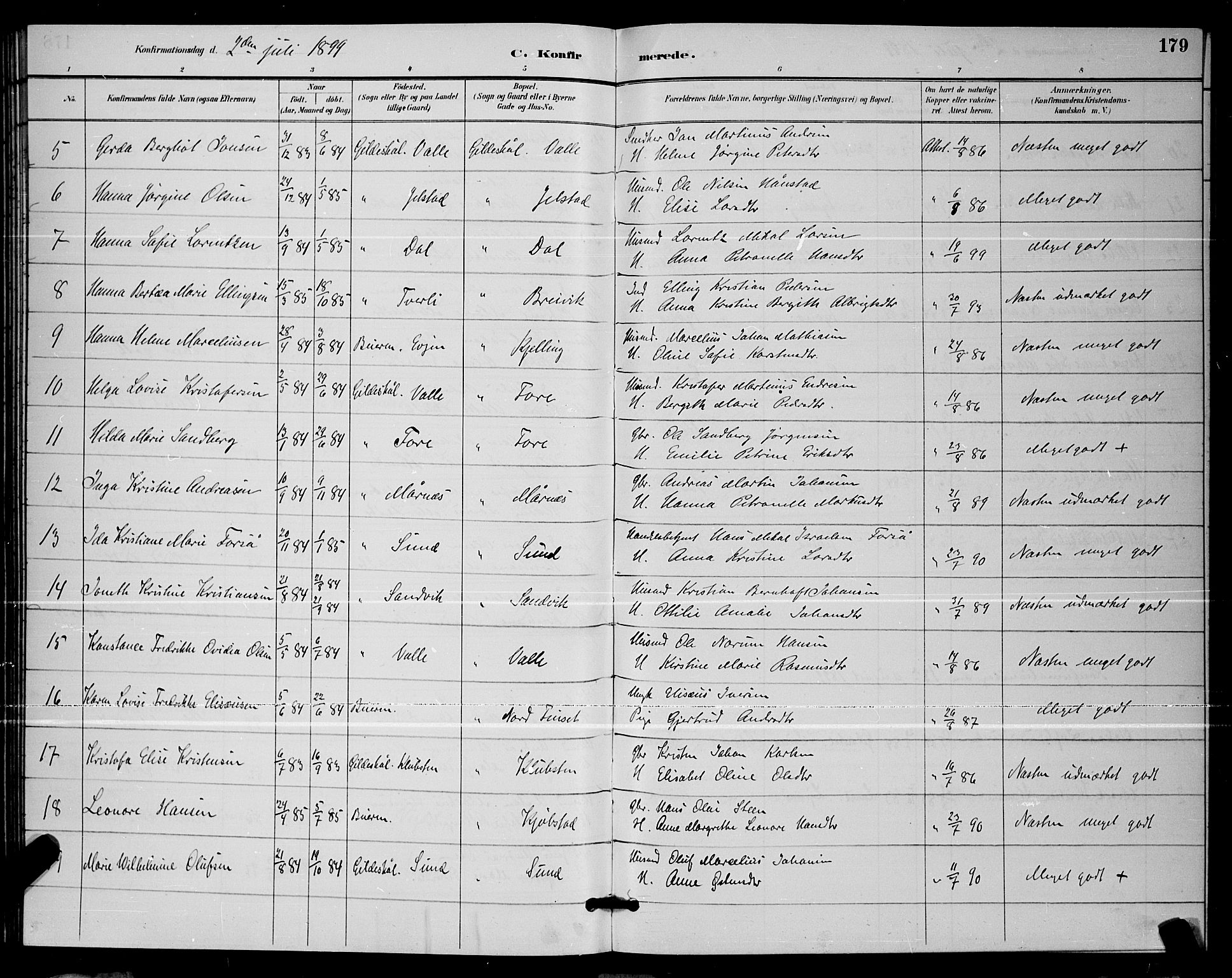 Ministerialprotokoller, klokkerbøker og fødselsregistre - Nordland, AV/SAT-A-1459/805/L0108: Parish register (copy) no. 805C04, 1885-1899, p. 179