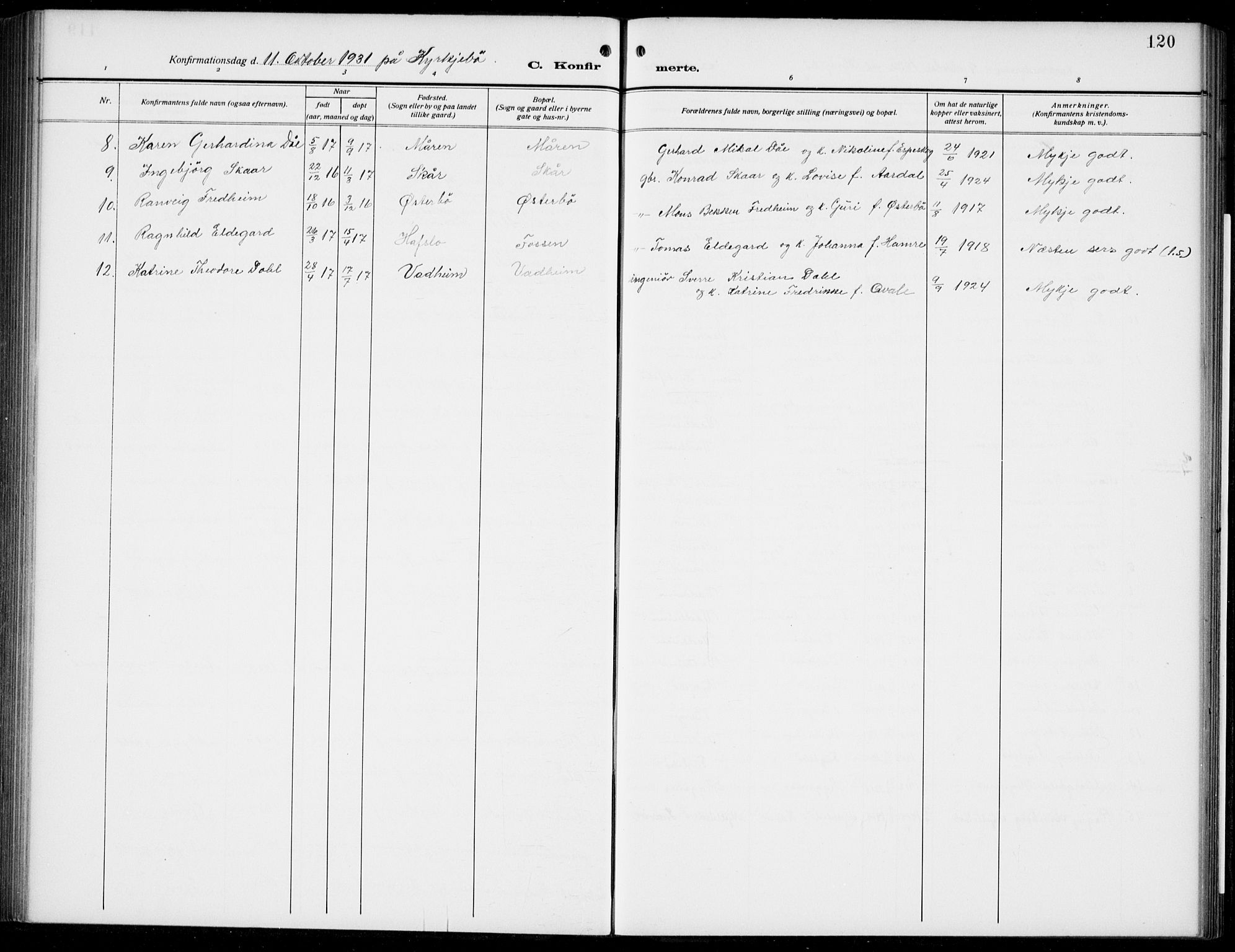 Lavik sokneprestembete, AV/SAB-A-80901: Parish register (copy) no. B 4, 1914-1937, p. 120