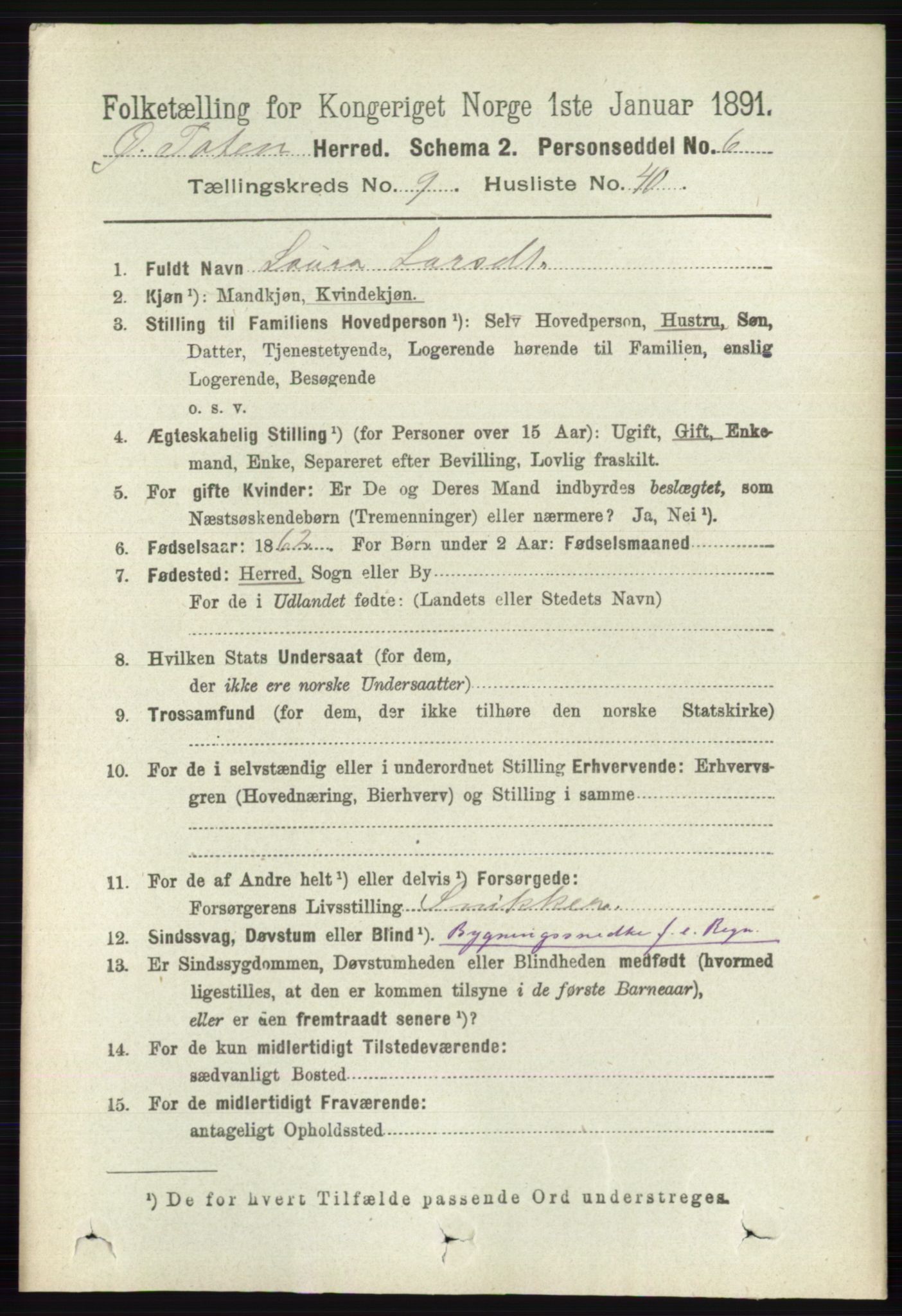 RA, 1891 census for 0528 Østre Toten, 1891, p. 5883