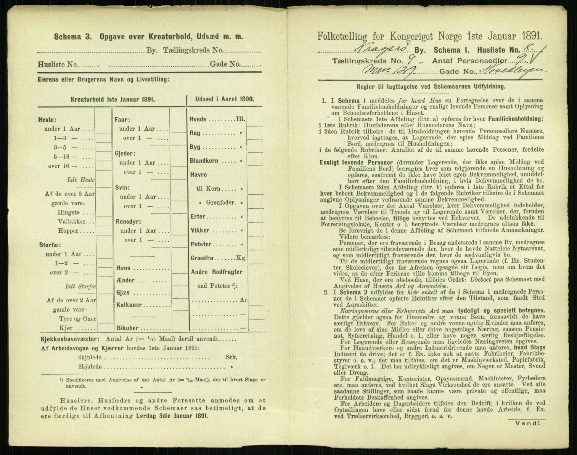 RA, 1891 census for 0801 Kragerø, 1891, p. 580