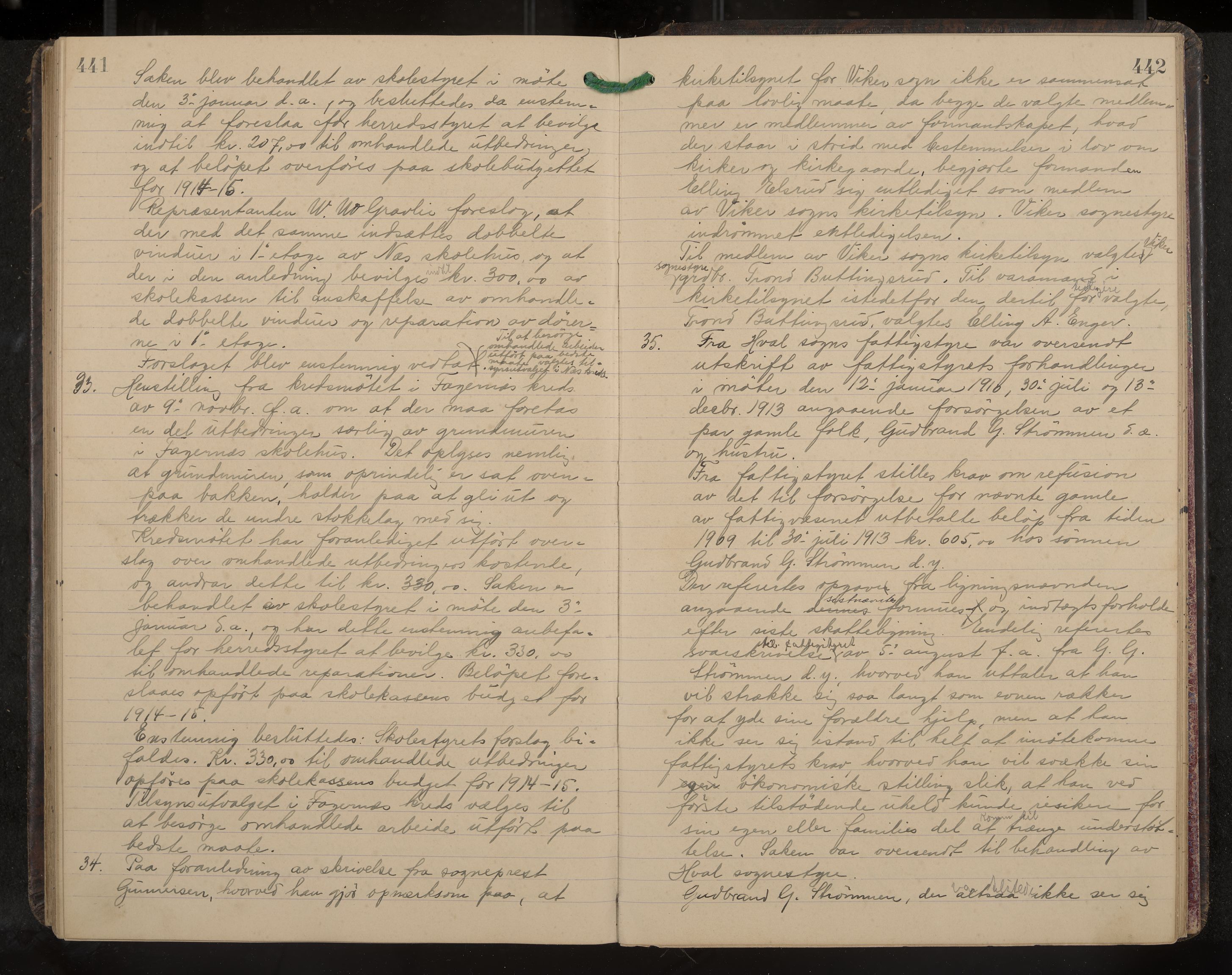 Ådal formannskap og sentraladministrasjon, IKAK/0614021/A/Aa/L0003: Møtebok, 1907-1914, p. 441-442