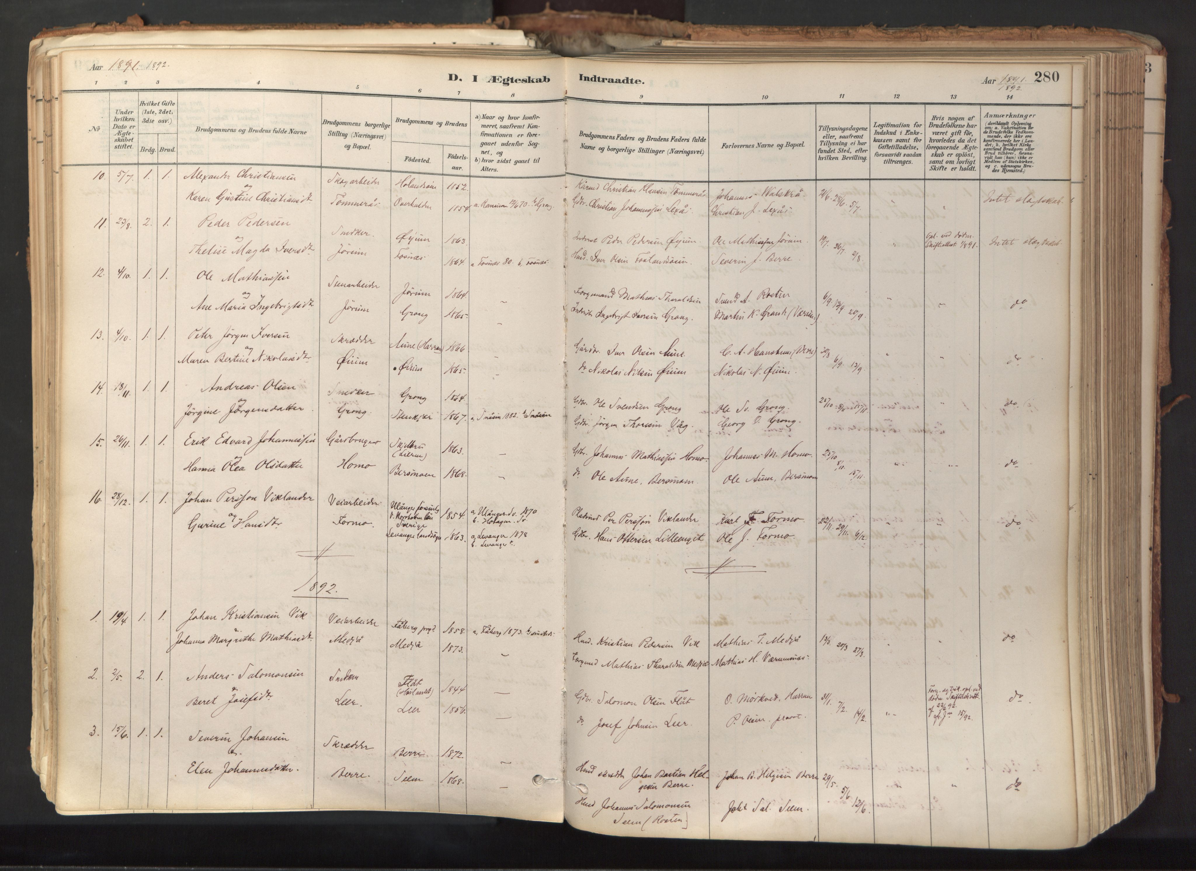 Ministerialprotokoller, klokkerbøker og fødselsregistre - Nord-Trøndelag, SAT/A-1458/758/L0519: Parish register (official) no. 758A04, 1880-1926, p. 280