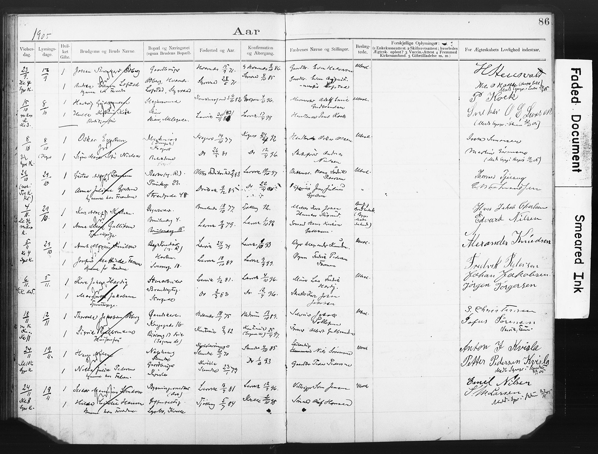 Larvik kirkebøker, AV/SAKO-A-352/H/Ha/L0002: Banns register no. 2, 1892-1907, p. 86