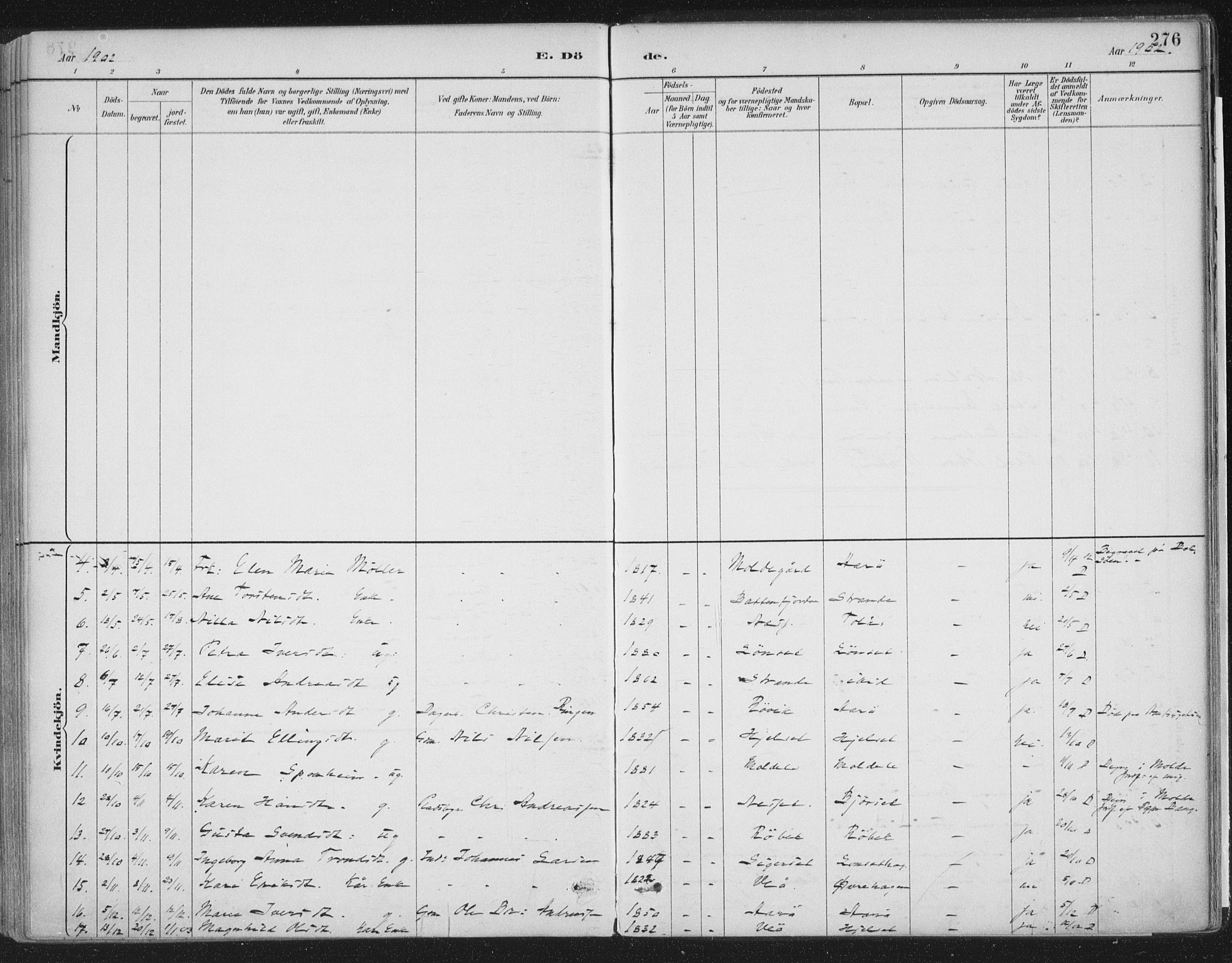 Ministerialprotokoller, klokkerbøker og fødselsregistre - Møre og Romsdal, SAT/A-1454/555/L0658: Parish register (official) no. 555A09, 1887-1917, p. 276