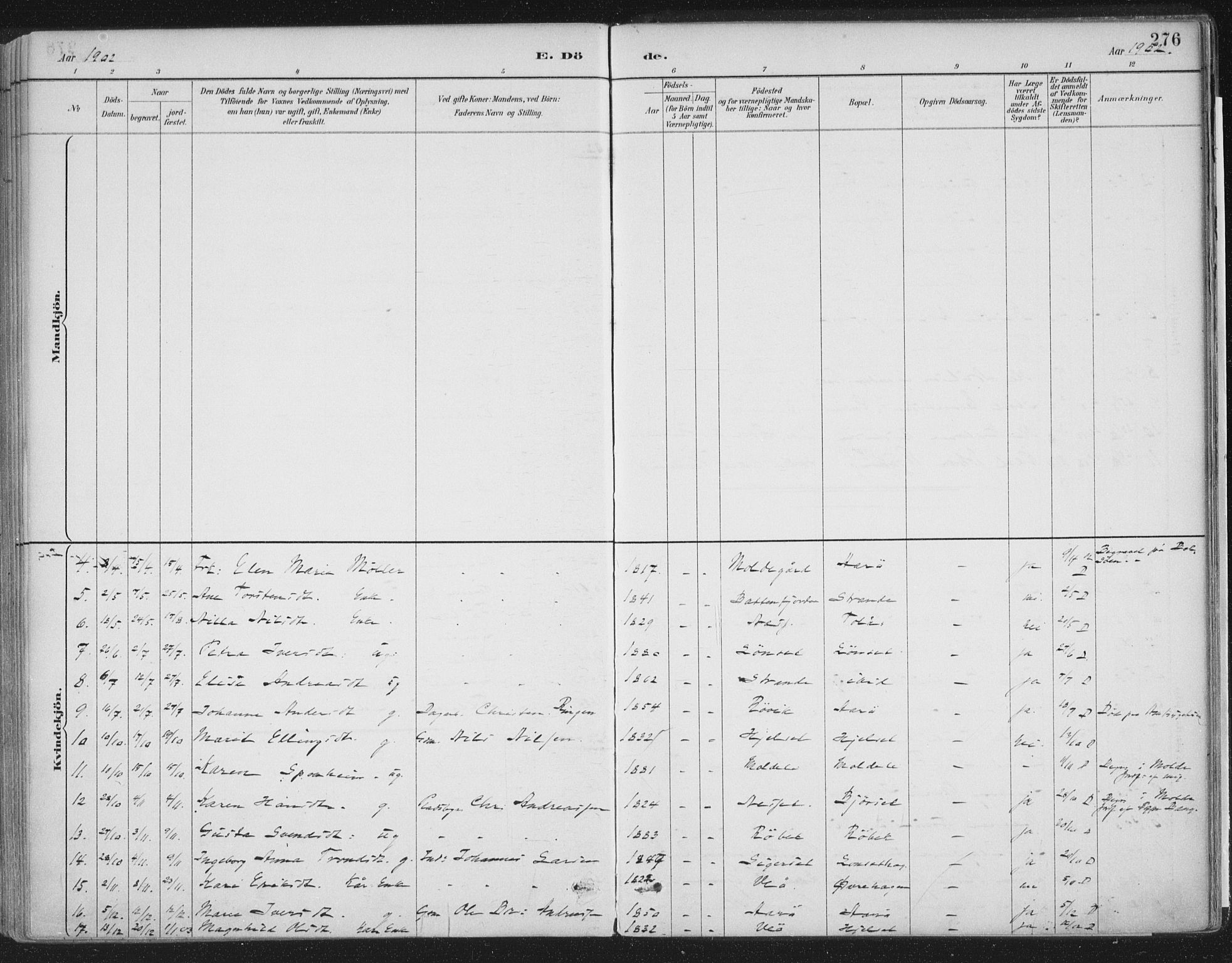 Ministerialprotokoller, klokkerbøker og fødselsregistre - Møre og Romsdal, AV/SAT-A-1454/555/L0658: Parish register (official) no. 555A09, 1887-1917, p. 276