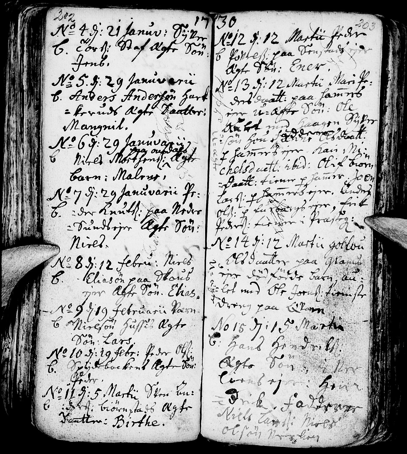 Nes prestekontor, Hedmark, AV/SAH-PREST-020/L/La/L0001: Parish register (copy) no. 1, 1663-1784, p. 202-203