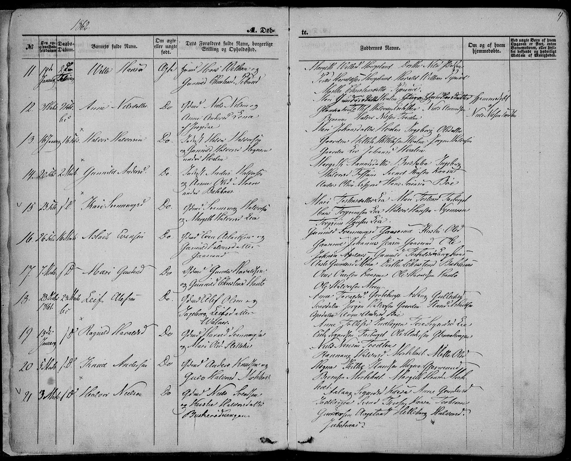 Bø kirkebøker, SAKO/A-257/F/Fa/L0009: Parish register (official) no. 9, 1862-1879, p. 4