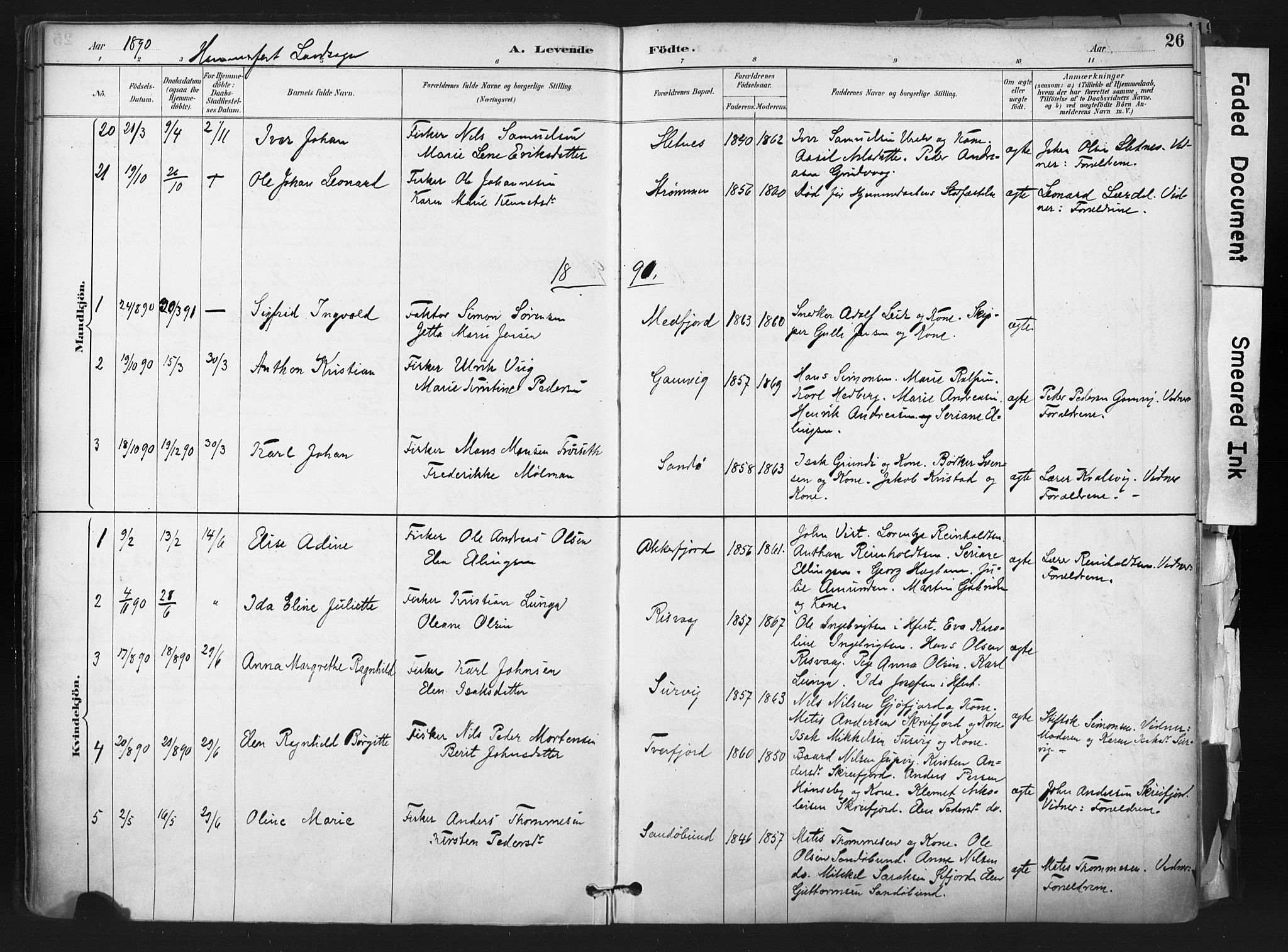 Hammerfest sokneprestkontor, SATØ/S-1347: Parish register (official) no. 11 /1, 1885-1897, p. 26