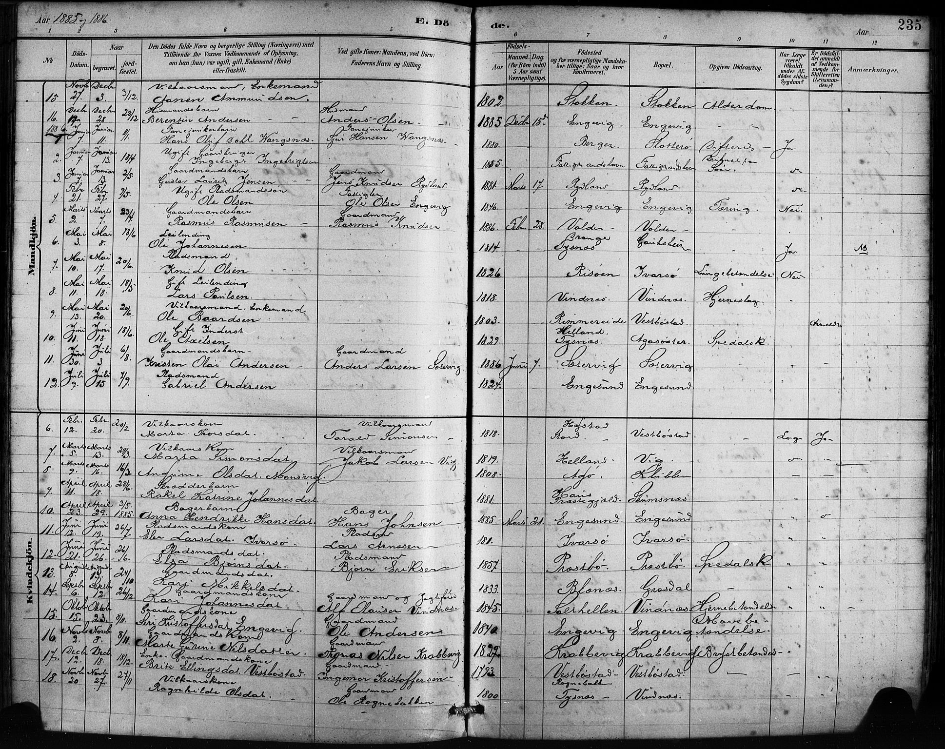Fitjar sokneprestembete, SAB/A-99926: Parish register (official) no. A 2, 1882-1899, p. 235