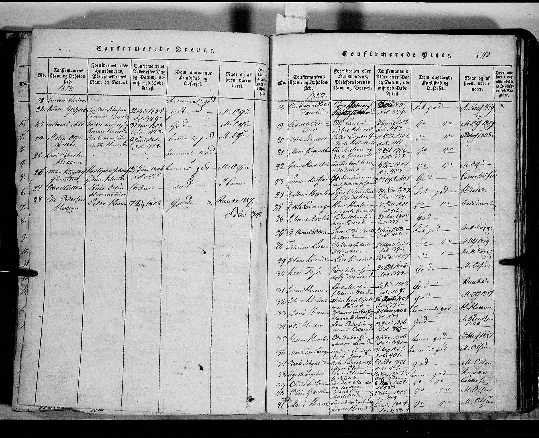Toten prestekontor, SAH/PREST-102/H/Ha/Hab/L0002: Parish register (copy) no. 2, 1820-1827, p. 243