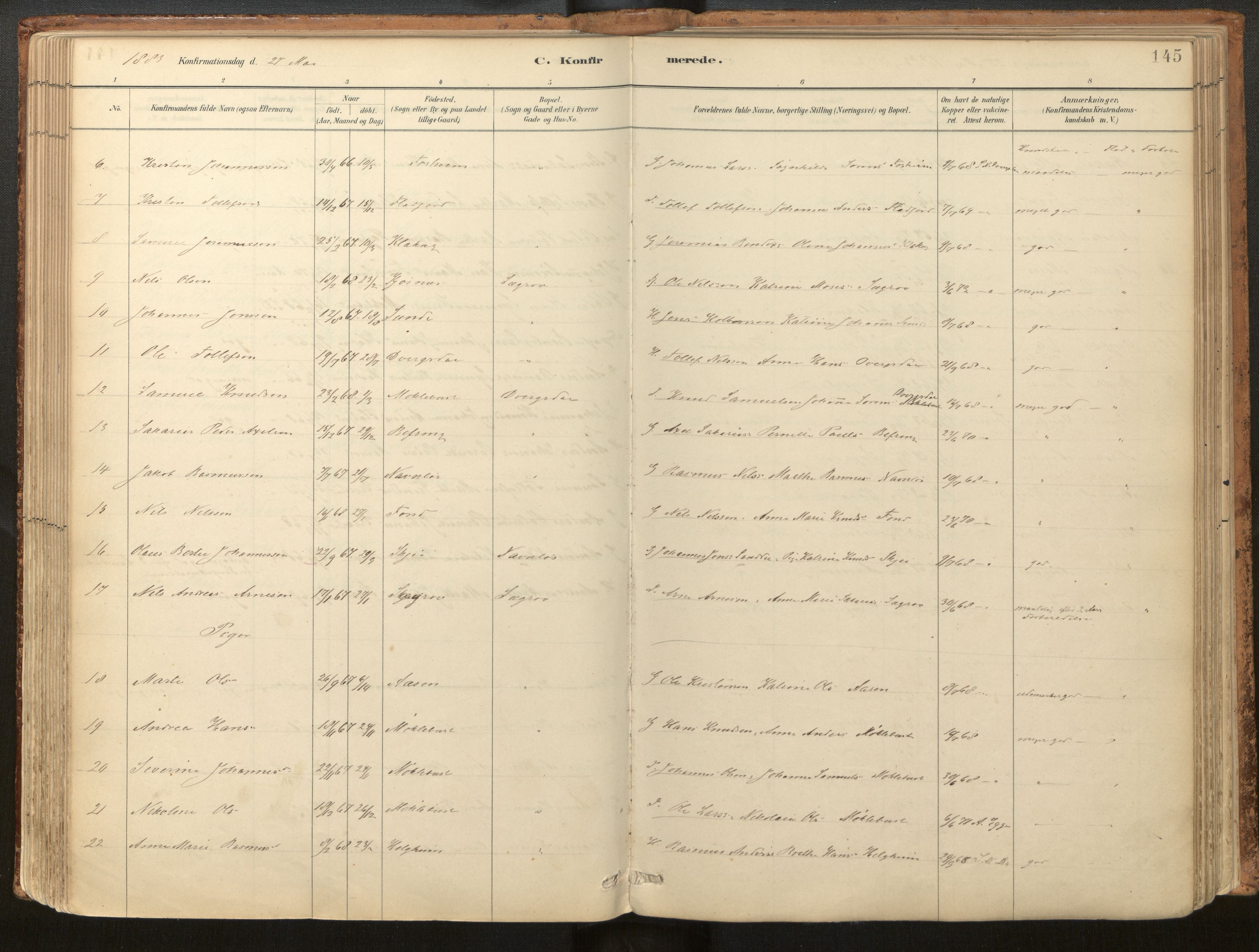 Jølster sokneprestembete, SAB/A-80701/H/Haa/Haac/L0001: Parish register (official) no. C 1, 1882-1928, p. 145