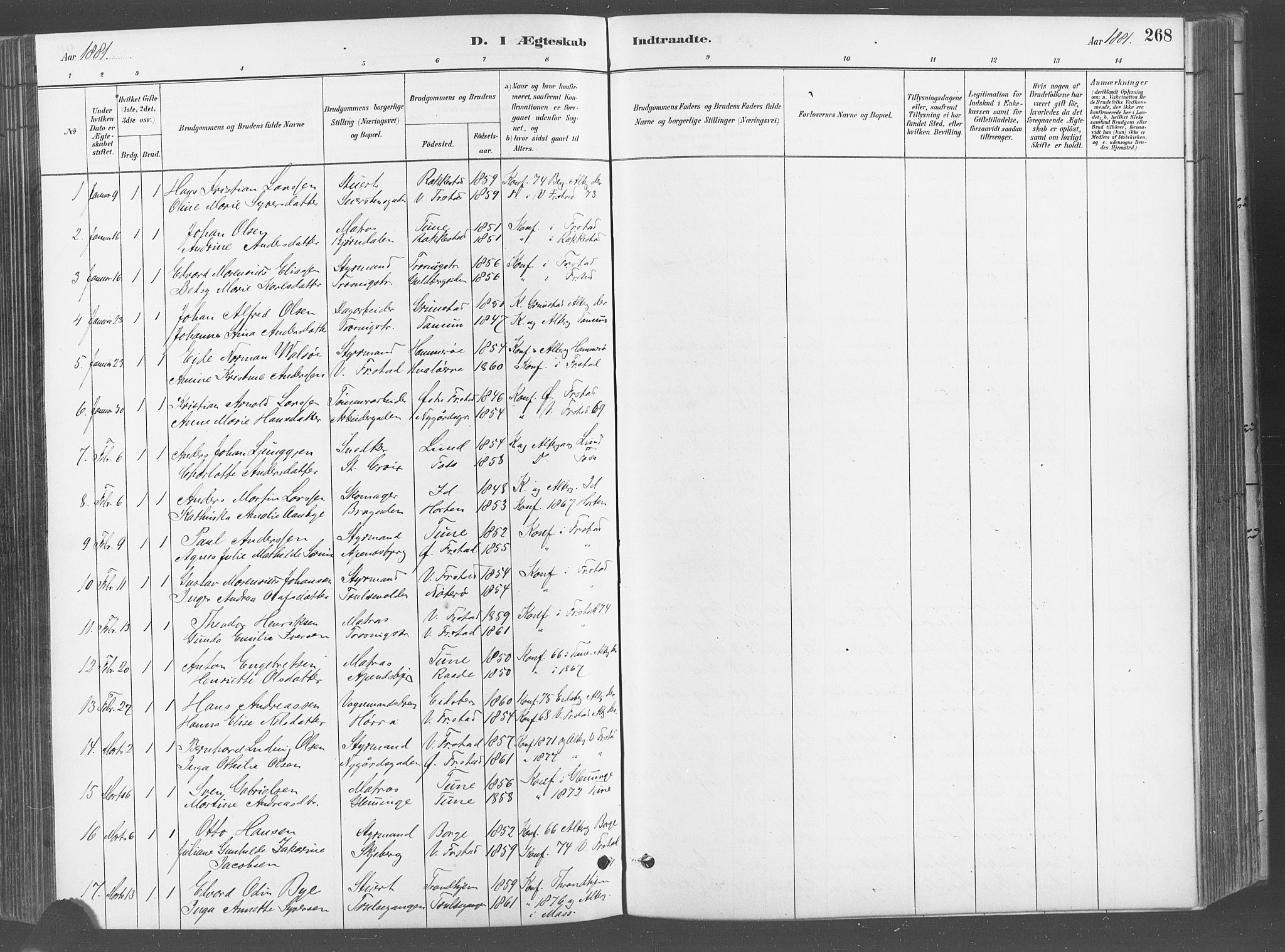 Fredrikstad domkirkes prestekontor Kirkebøker, SAO/A-10906/G/Ga/L0003: Parish register (copy) no. 3, 1880-1900, p. 268