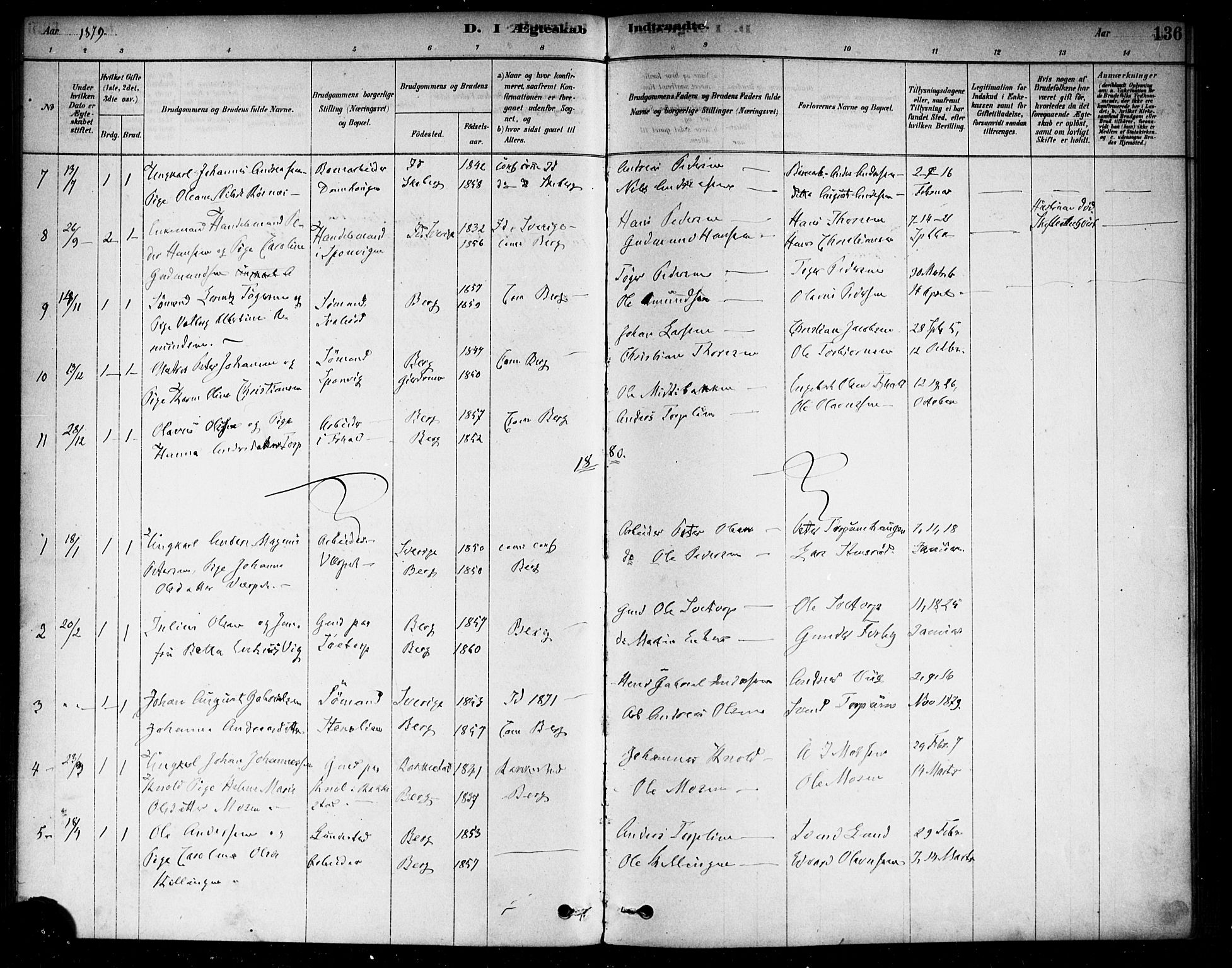 Berg prestekontor Kirkebøker, AV/SAO-A-10902/F/Fa/L0006: Parish register (official) no. I 6, 1878-1887, p. 136