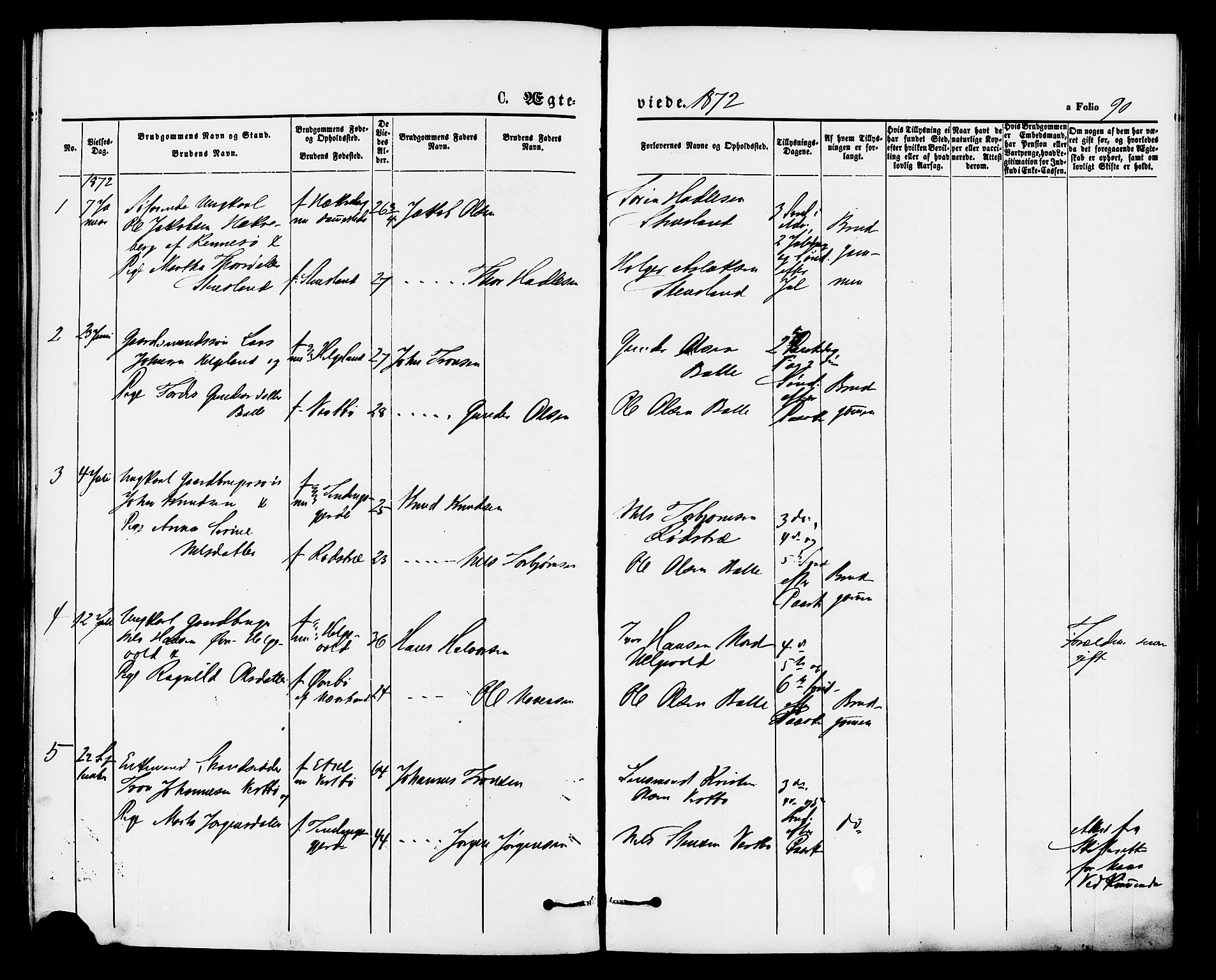 Vikedal sokneprestkontor, AV/SAST-A-101840/01/IV: Parish register (official) no. A 8, 1868-1885, p. 90