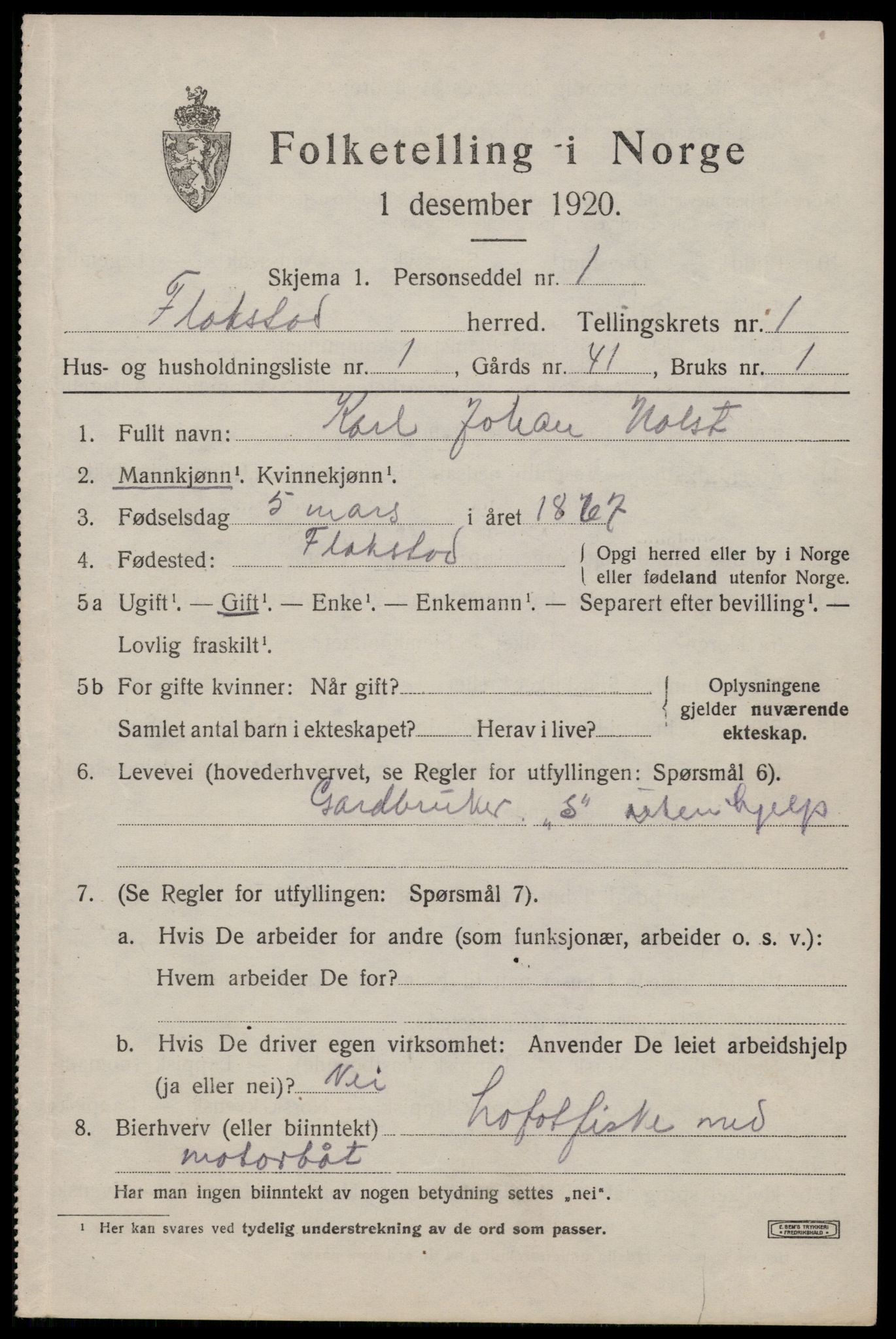 SAT, 1920 census for Flakstad, 1920, p. 515