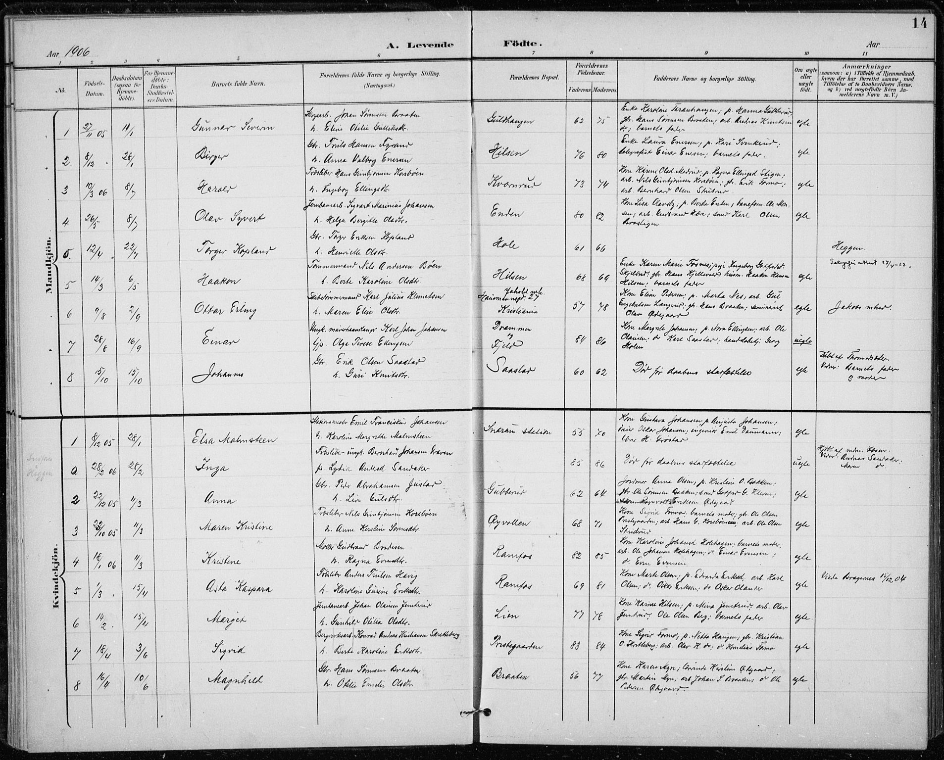 Modum kirkebøker, AV/SAKO-A-234/F/Fa/L0020: Parish register (official) no. 20, 1900-1917, p. 14