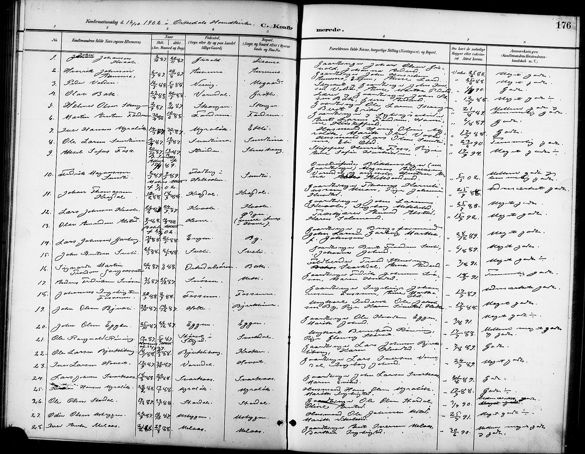 Ministerialprotokoller, klokkerbøker og fødselsregistre - Sør-Trøndelag, SAT/A-1456/668/L0819: Parish register (copy) no. 668C08, 1899-1912, p. 176