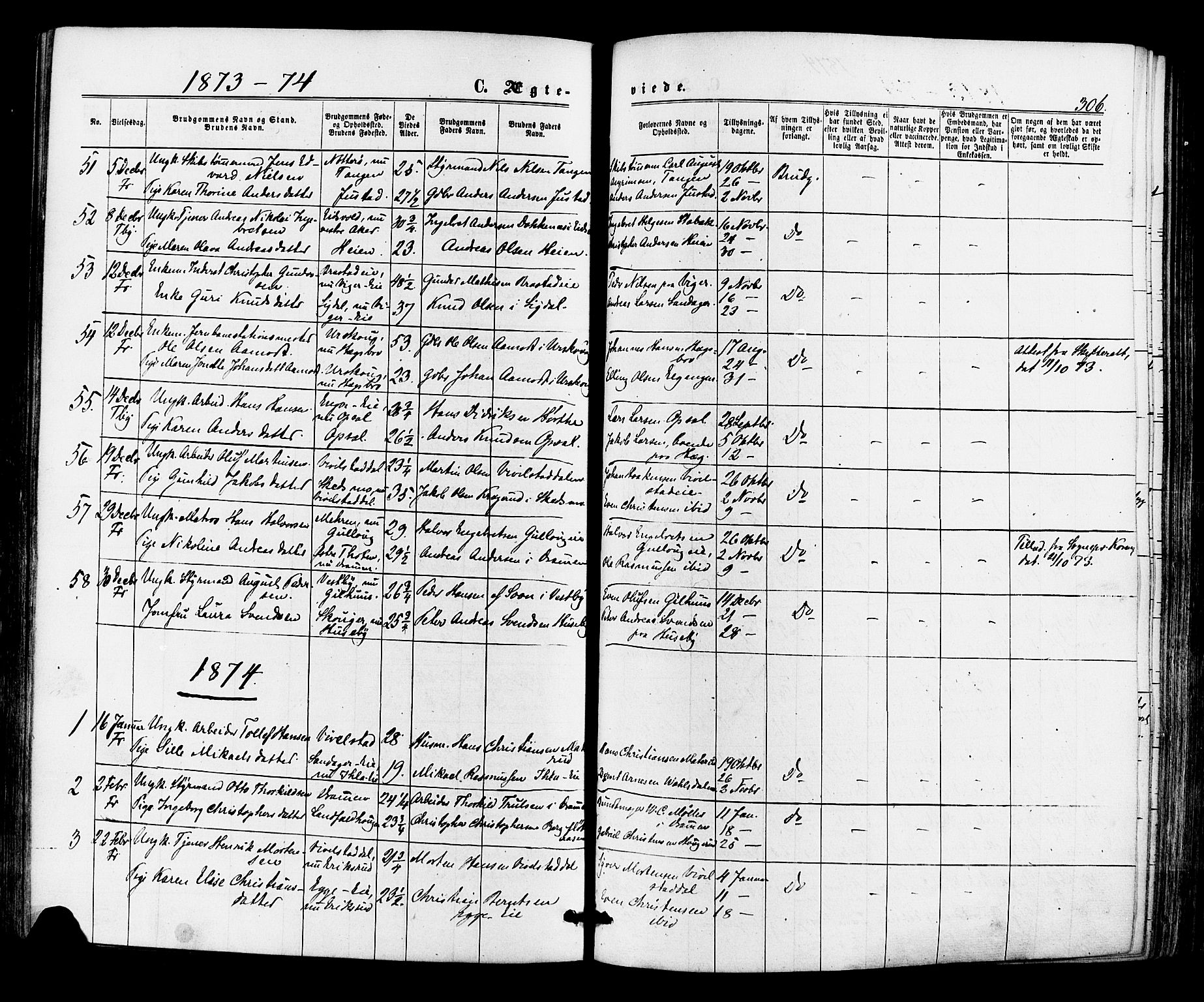 Lier kirkebøker, AV/SAKO-A-230/F/Fa/L0013: Parish register (official) no. I 13, 1865-1874, p. 306
