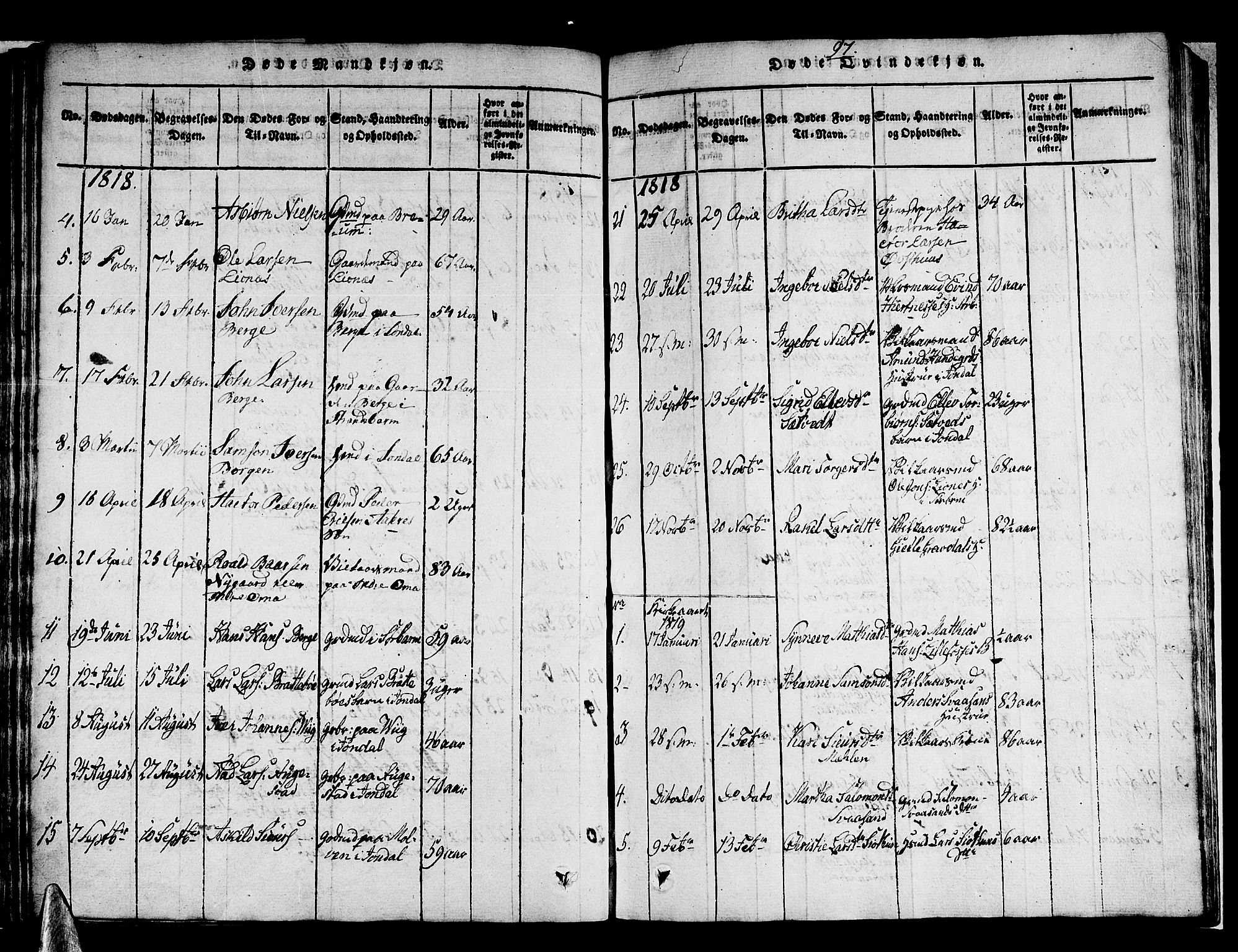 Strandebarm sokneprestembete, AV/SAB-A-78401/H/Haa: Parish register (official) no. A 5, 1816-1826, p. 97