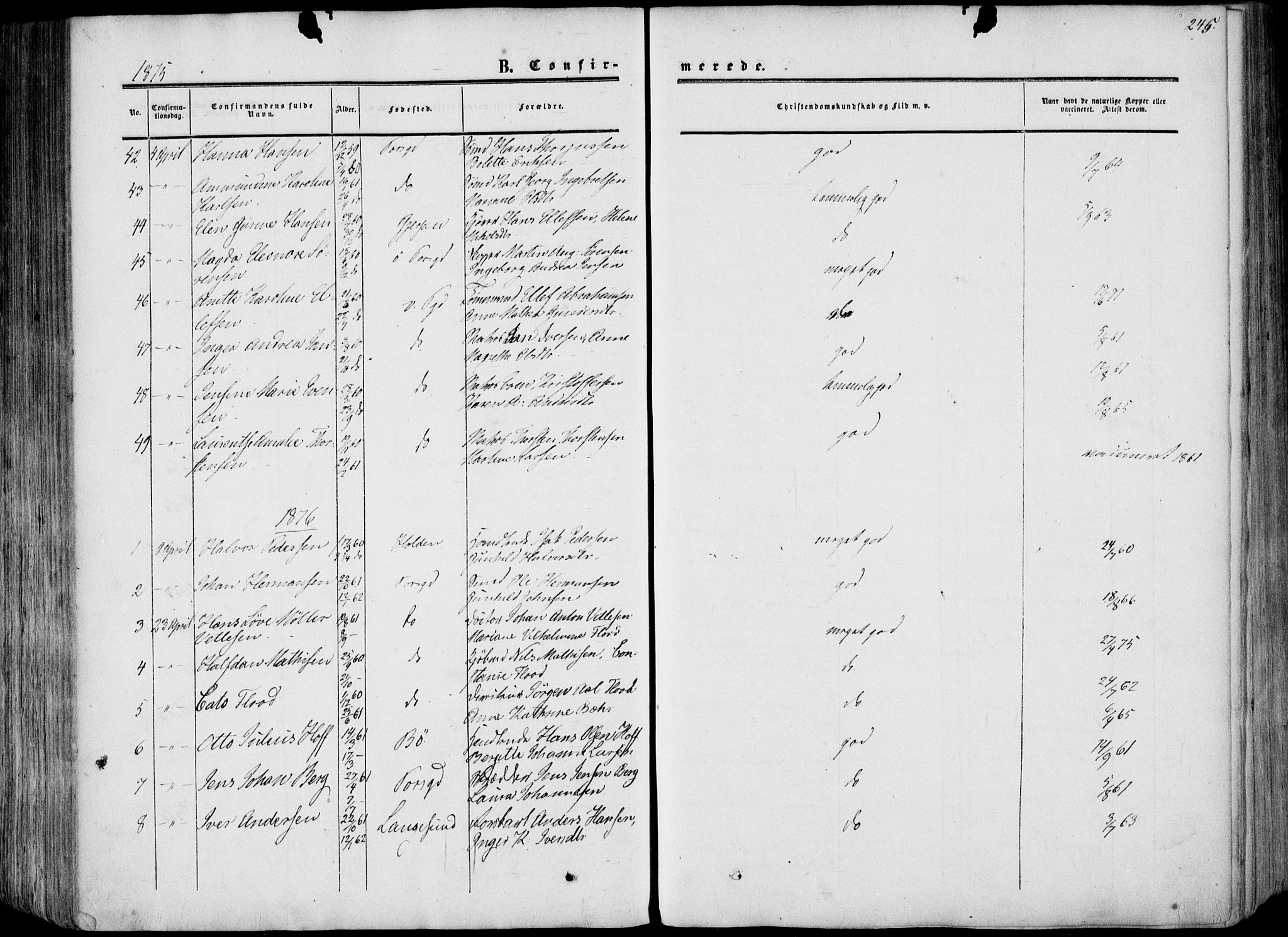 Porsgrunn kirkebøker , SAKO/A-104/F/Fa/L0007: Parish register (official) no. 7, 1858-1877, p. 245