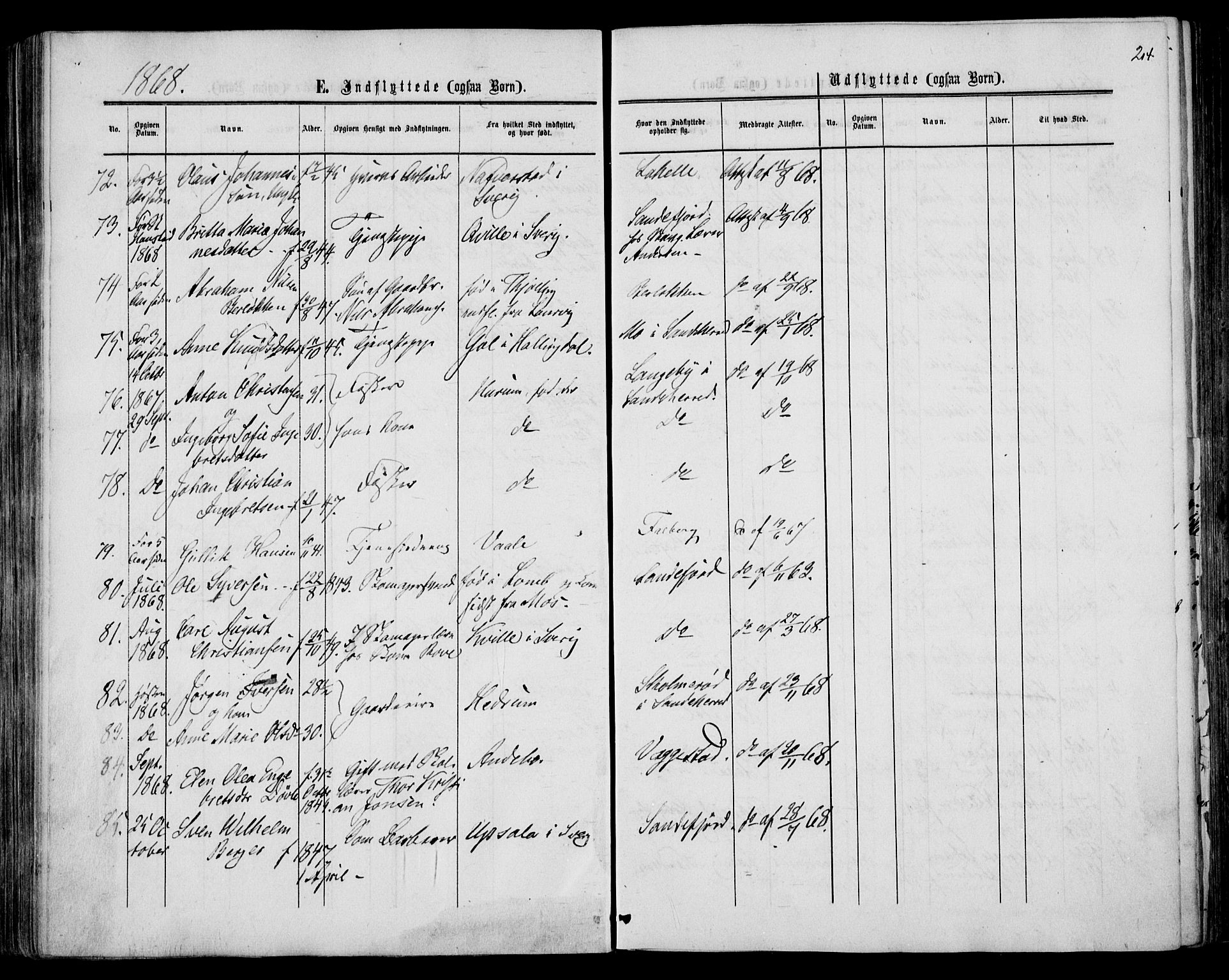 Sandar kirkebøker, AV/SAKO-A-243/F/Fa/L0009: Parish register (official) no. 9, 1862-1871, p. 204