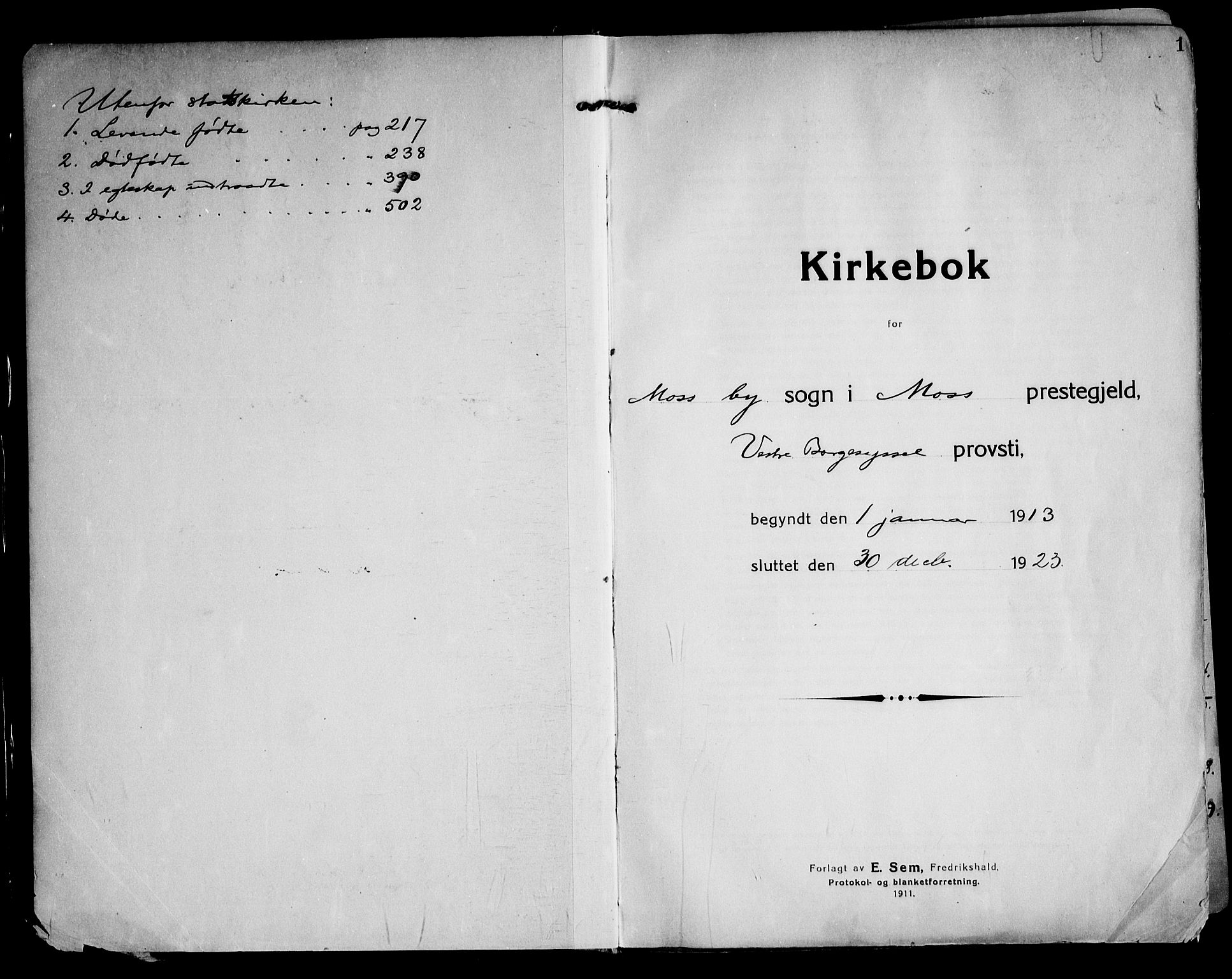 Moss prestekontor Kirkebøker, SAO/A-2003/F/Fb/L0005: Parish register (official) no. II 5, 1913-1923, p. 1