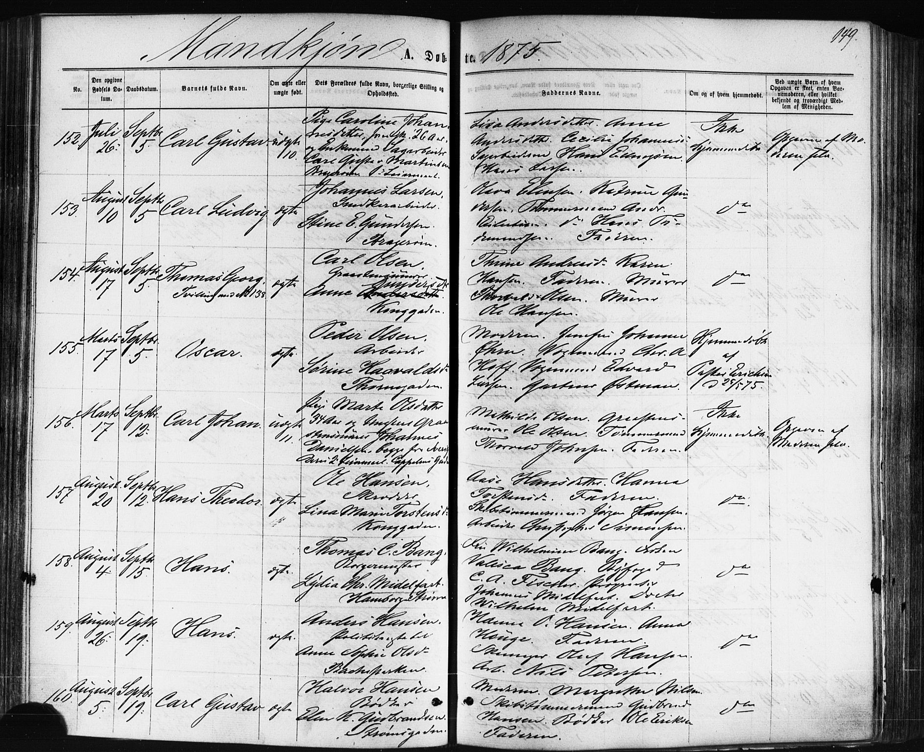 Bragernes kirkebøker, AV/SAKO-A-6/F/Fb/L0004: Parish register (official) no. II 4, 1869-1875, p. 149