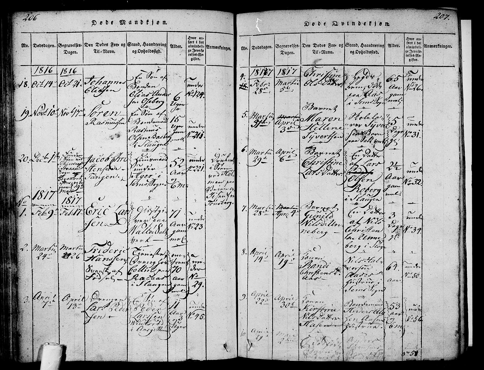 Sem kirkebøker, AV/SAKO-A-5/F/Fa/L0004: Parish register (official) no. I 4, 1814-1825, p. 206-207