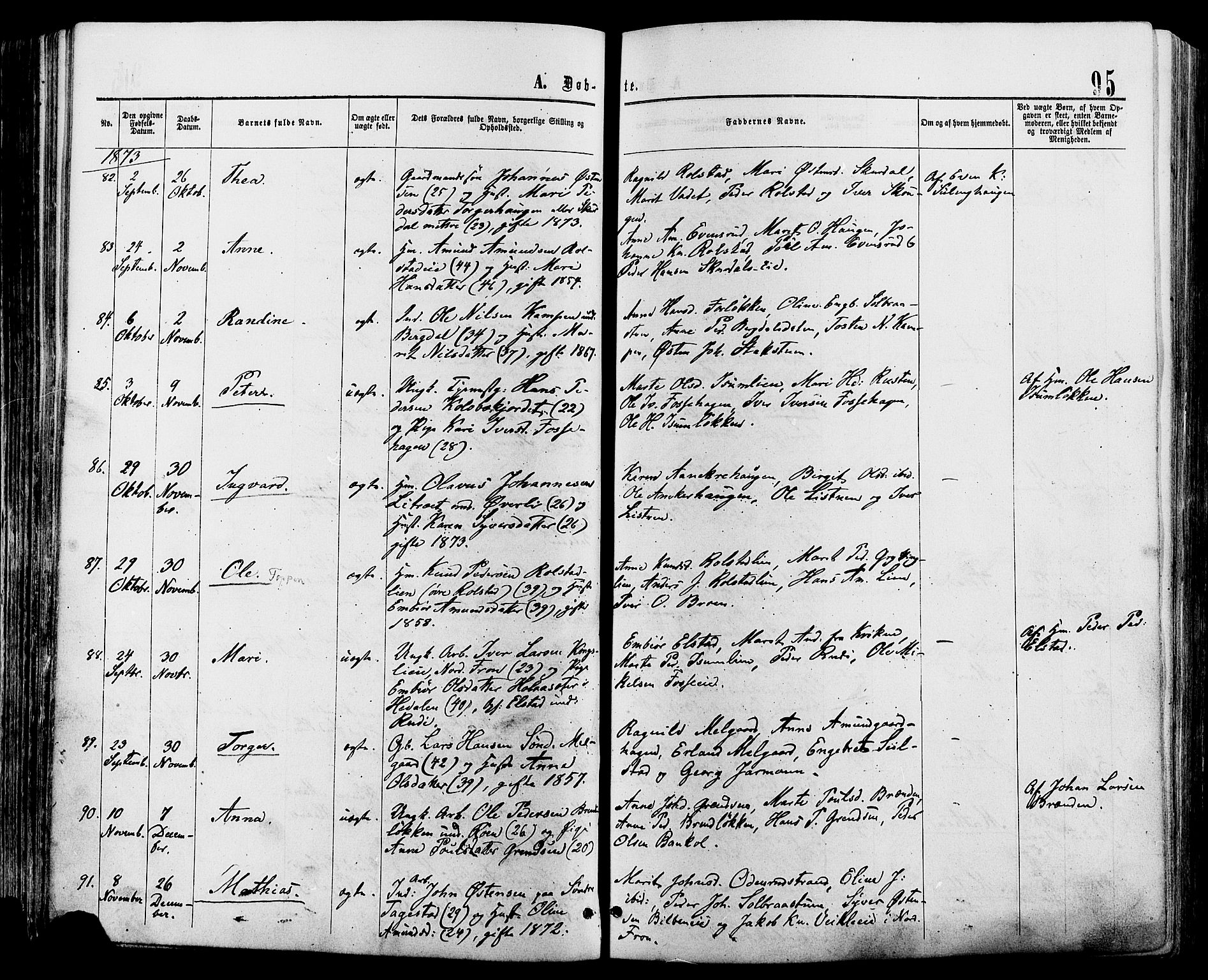 Sør-Fron prestekontor, SAH/PREST-010/H/Ha/Haa/L0002: Parish register (official) no. 2, 1864-1880, p. 95