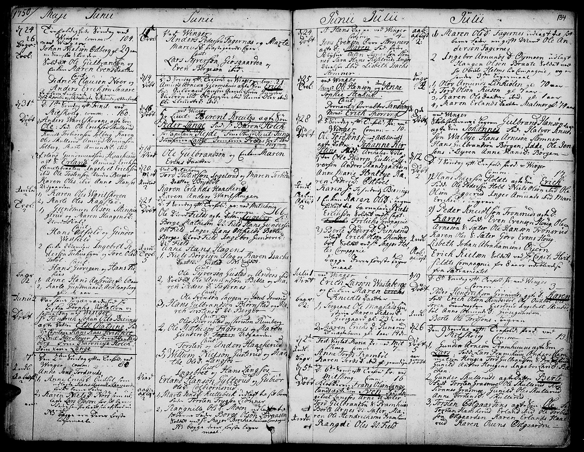 Vinger prestekontor, AV/SAH-PREST-024/H/Ha/Haa/L0002: Parish register (official) no. 2, 1730-1751, p. 134