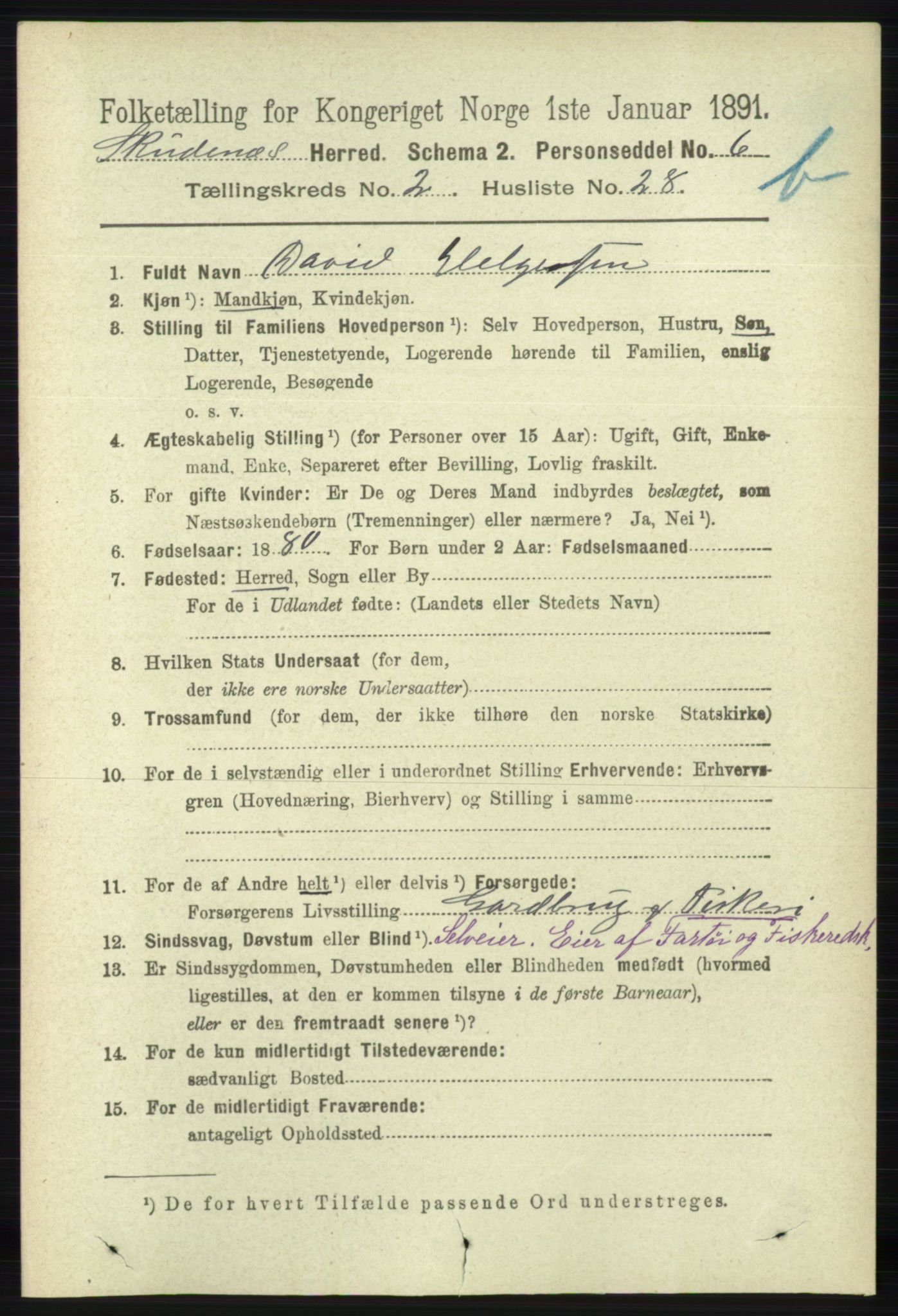 RA, 1891 census for 1150 Skudenes, 1891, p. 3872