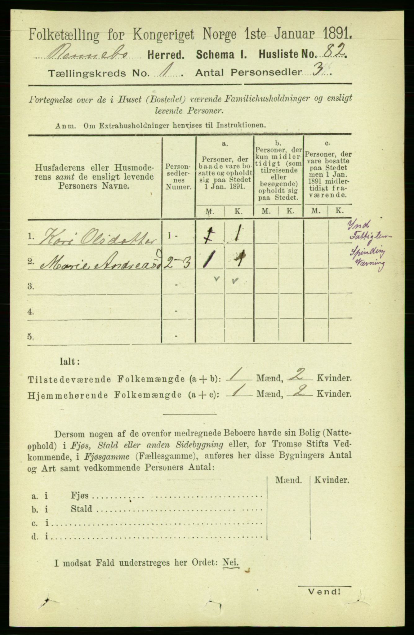 RA, 1891 census for 1635 Rennebu, 1891, p. 100