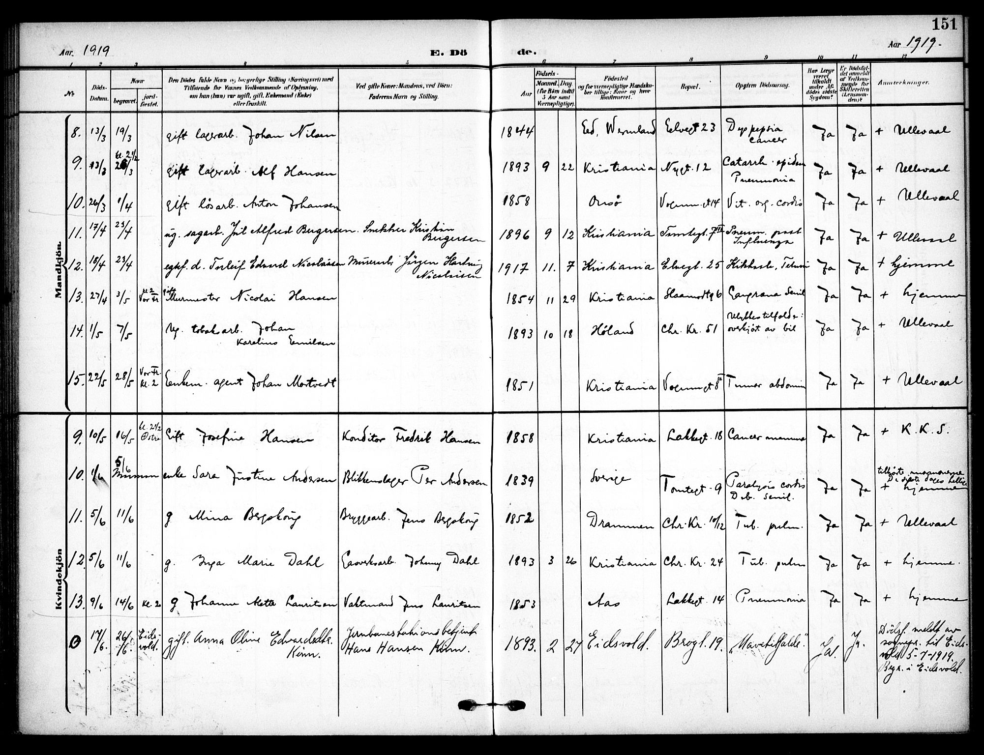 Vaterland prestekontor Kirkebøker, AV/SAO-A-10880/F/Fa/L0002: Parish register (official) no. 2, 1907-1921, p. 151