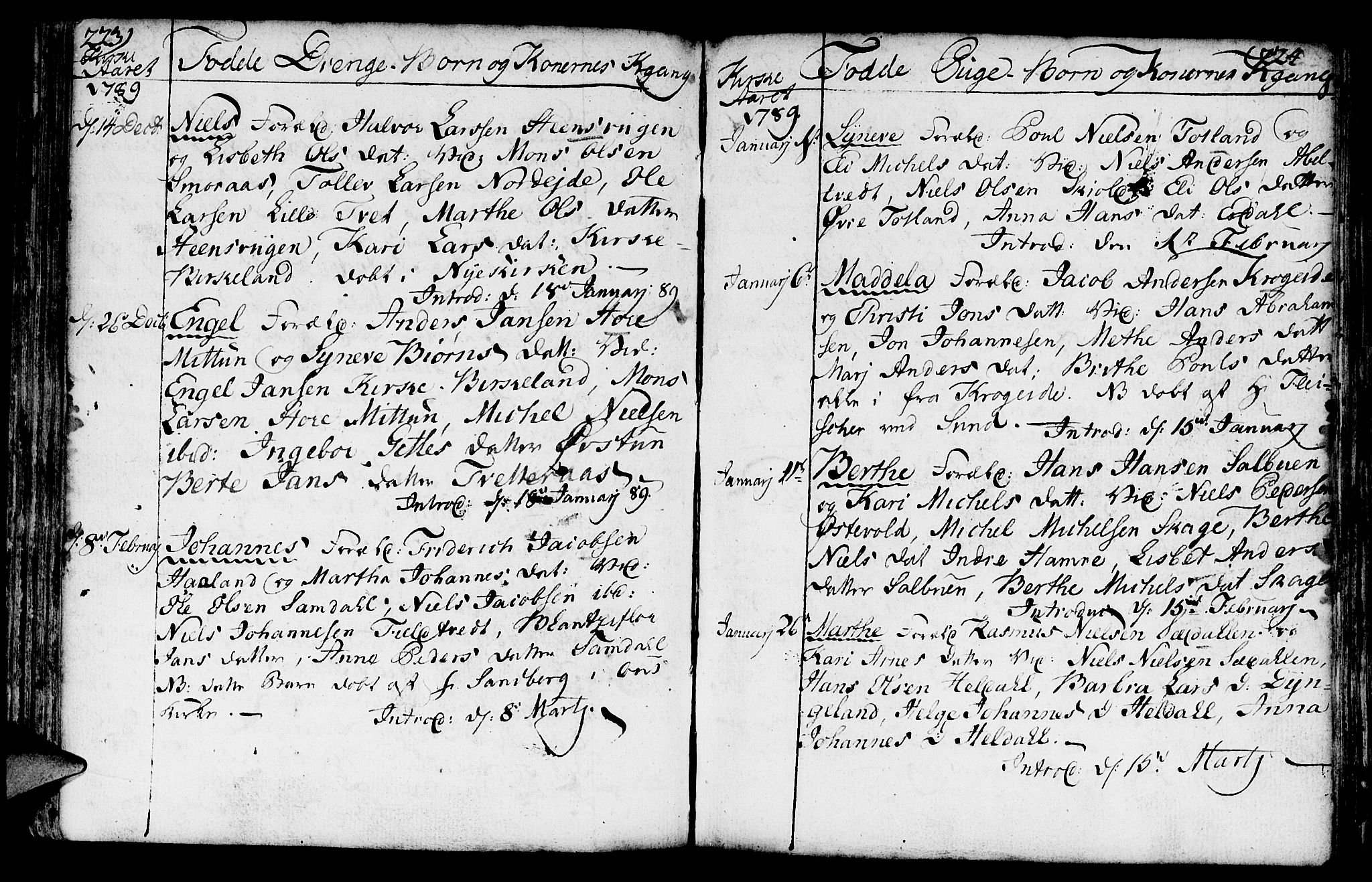 Fana Sokneprestembete, AV/SAB-A-75101/H/Haa/Haaa/L0005: Parish register (official) no. A 5, 1773-1799, p. 223-224