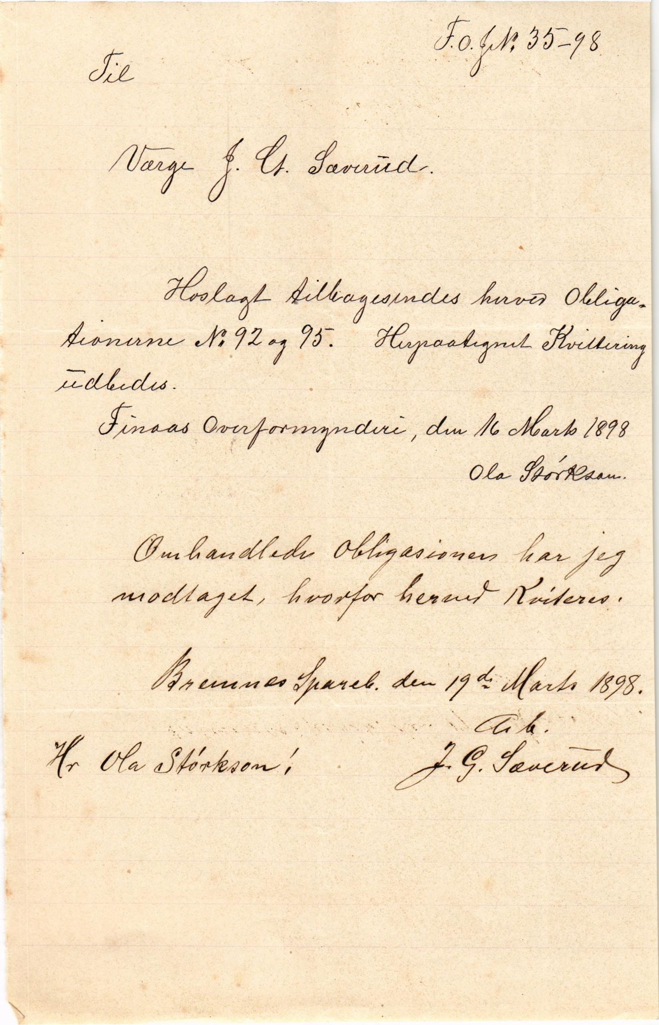 Finnaas kommune. Overformynderiet, IKAH/1218a-812/D/Da/Daa/L0002/0001: Kronologisk ordna korrespondanse / Kronologisk ordna korrespondanse, 1896-1900, p. 83