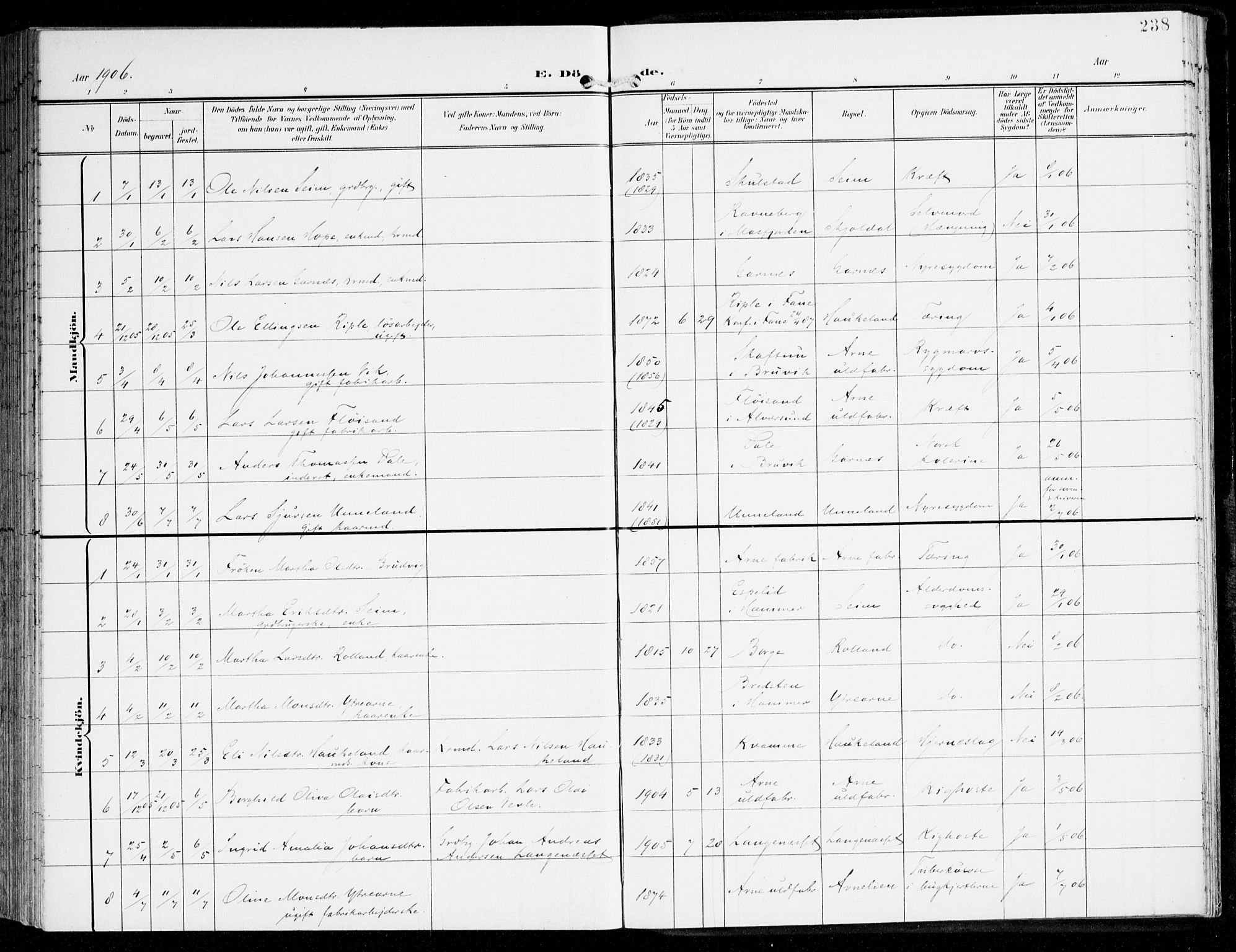 Haus sokneprestembete, SAB/A-75601/H/Haa: Parish register (official) no. D 2, 1899-1912, p. 238